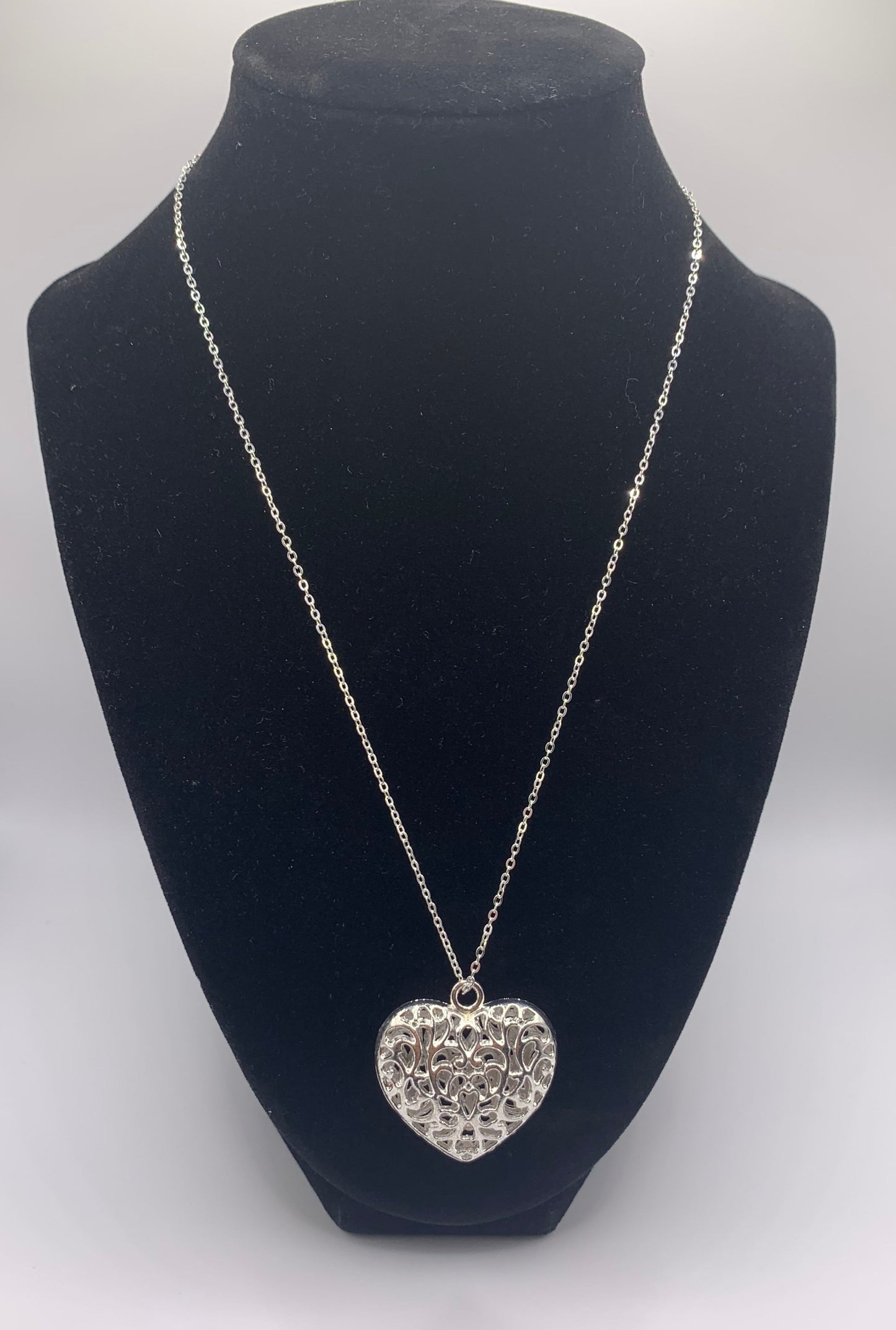 Tibetan Puffed Heart Necklace, Tibetan Heart Necklace, Silver Heart Necklace, 3-D Heart Necklace