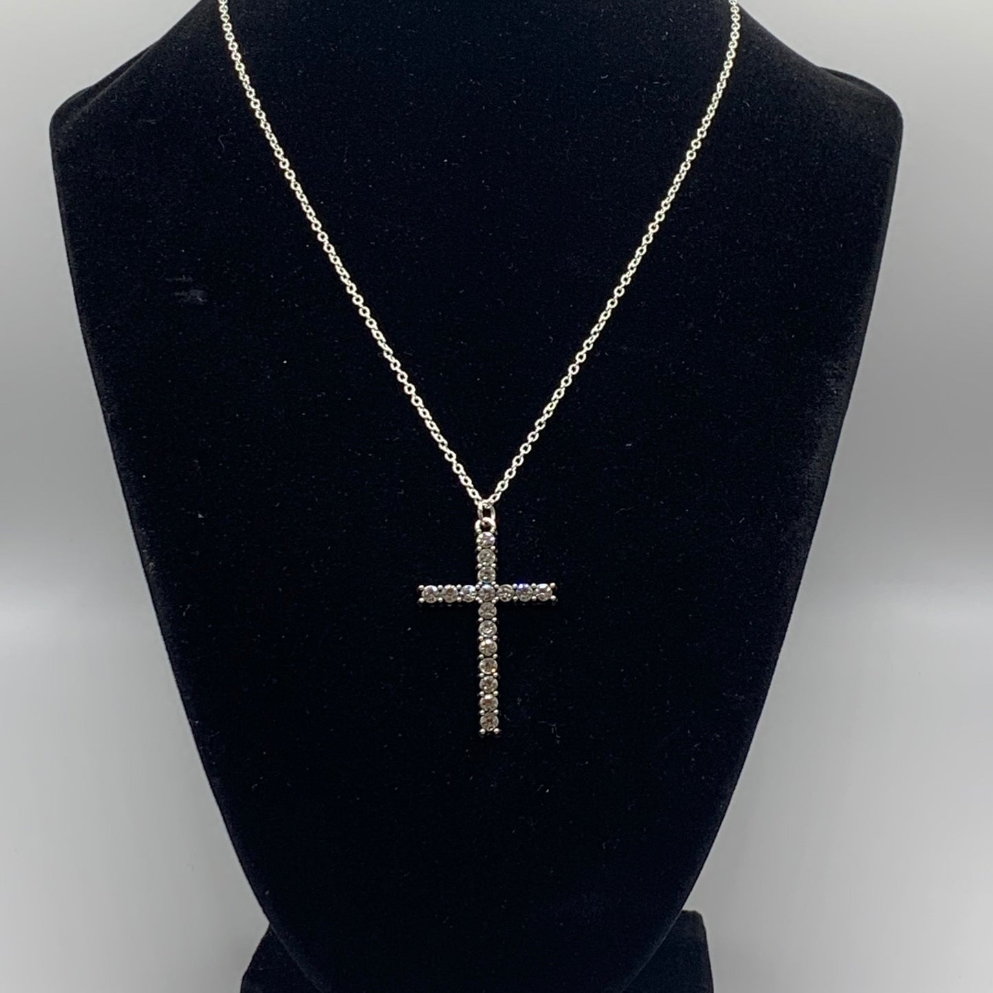 Rhinestone Cross Necklace, Silver Cross Necklace, Women's Silver Necklace, Pendant Necklace, Spiritual Necklace, Silver Rhinestone Necklace