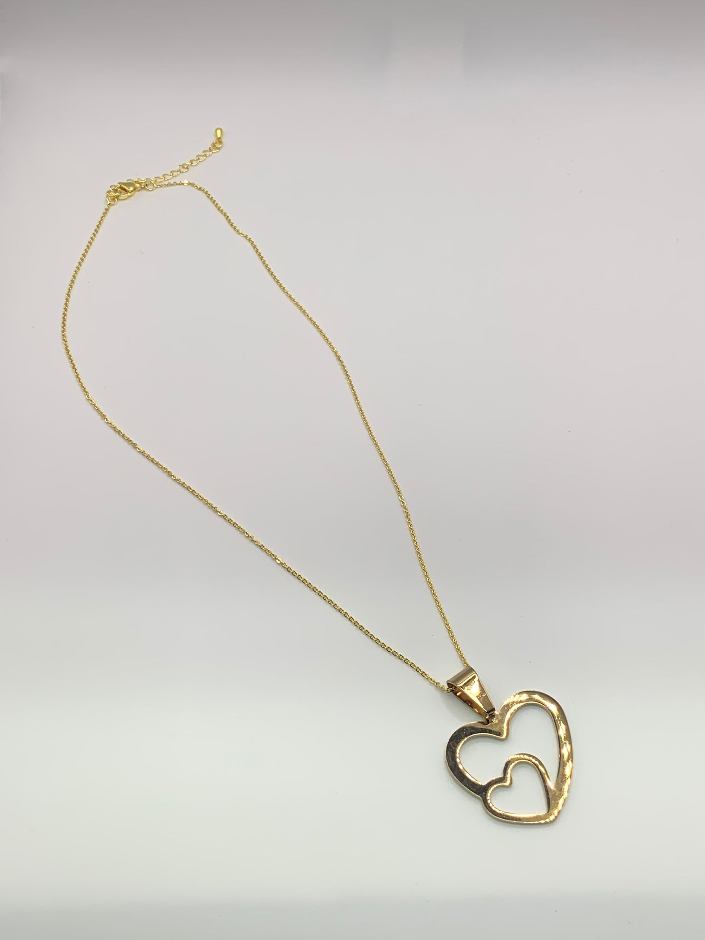 Gold Double Heart Necklace, Gold Heart Necklace, 18K Gold Necklace, Love Necklace, Gold Heart Pendant Necklace