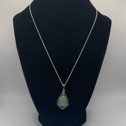 Natural Green Aventurine Pendant Necklace, Silver Aventurine Necklace, Rhinestone Aventurine Necklace, Natural Gemstone Necklace