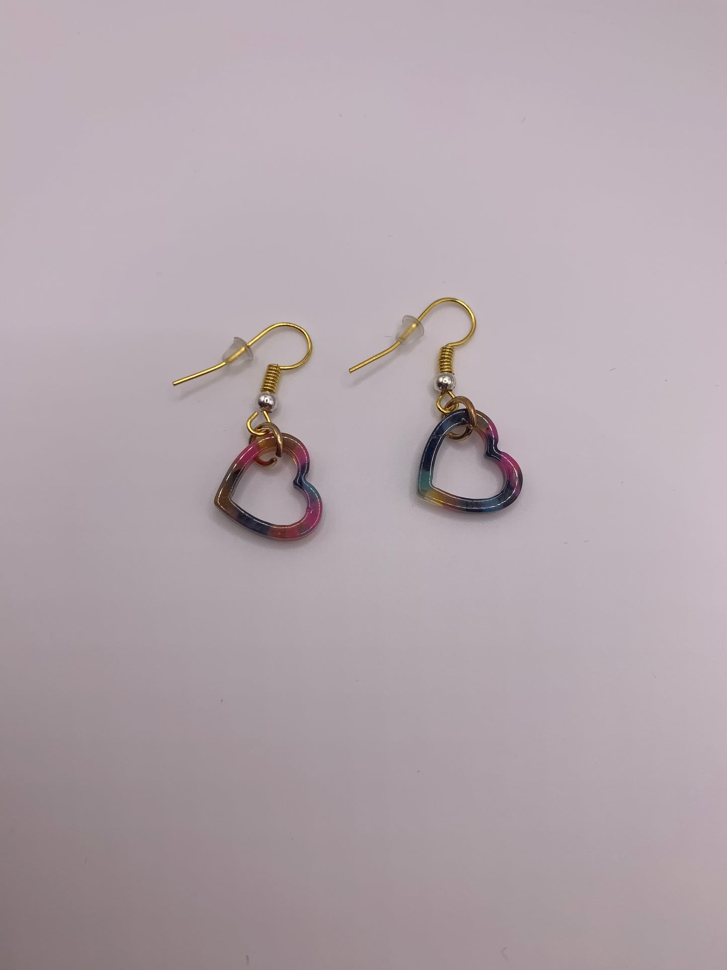 Dangle Heart Earrings, Resin Heart Earrings, Gold Earrings, Multicolor Heart Earrings, Lightweight Earrings