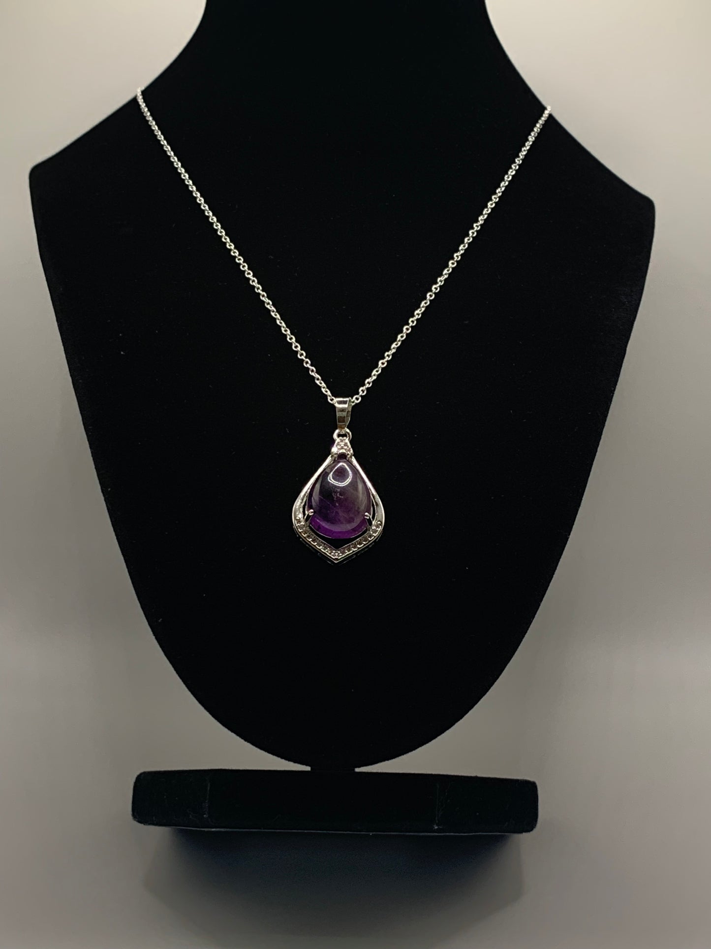 Natural Amethyst Pendant Necklace, Silver Amethyst Necklace, Rhinestone Amethyst Necklace, Calming, Healing Necklace, Gemstone Necklace