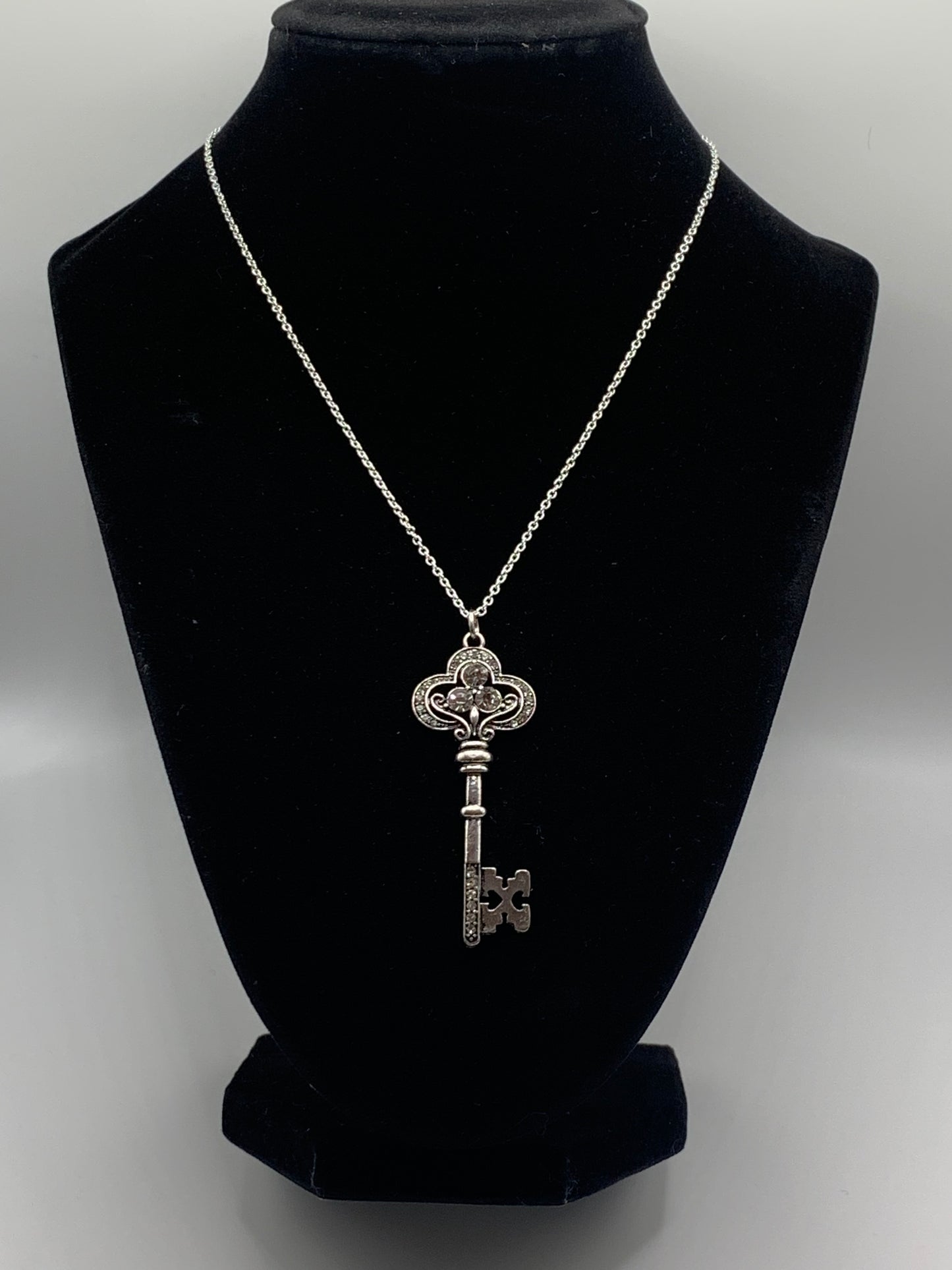 Rhinestone Key Necklace, Silver Key Necklace, Silver Pendant Necklace, Rhinestone Necklace, Women's Necklace