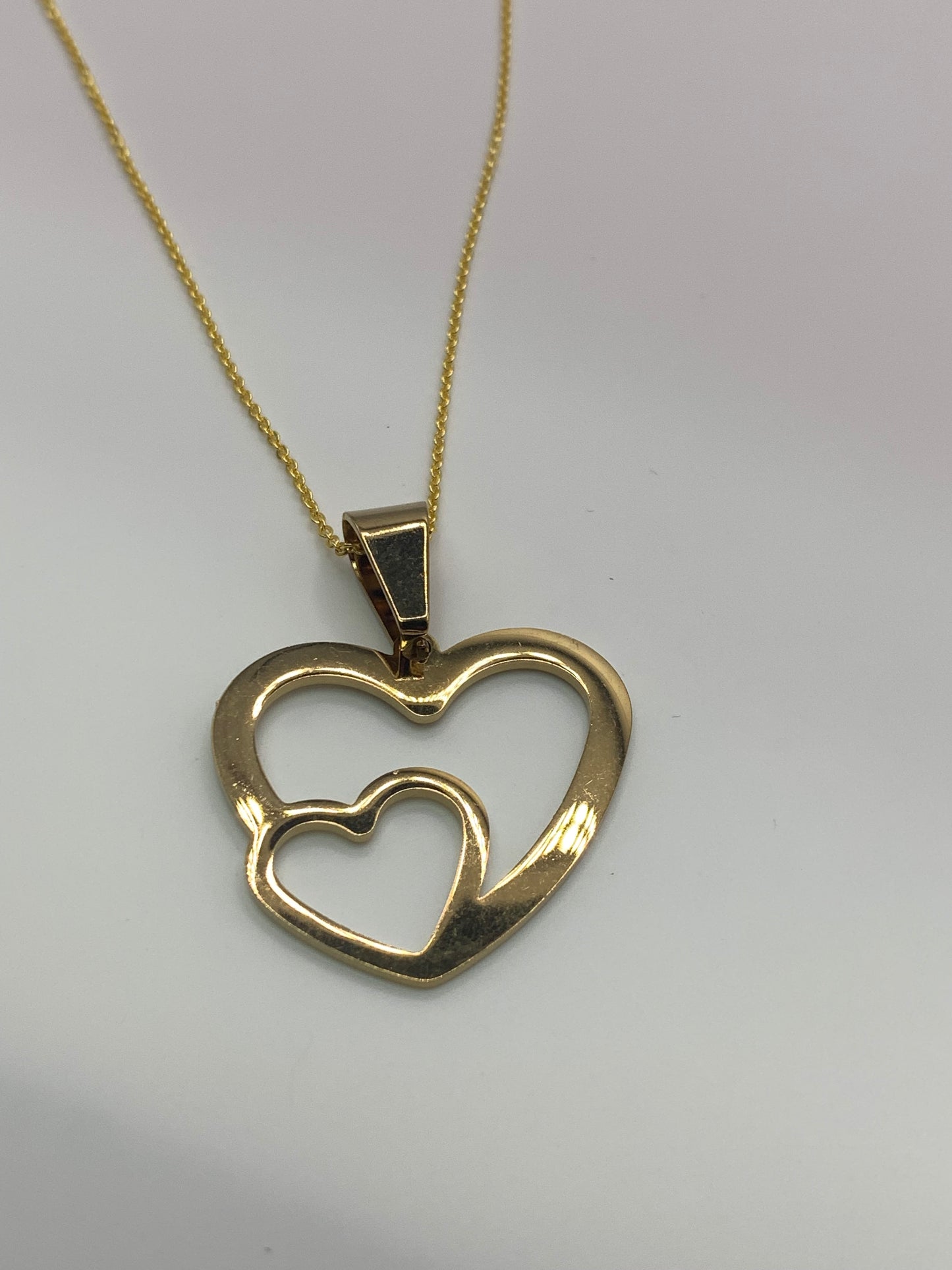 Gold Double Heart Necklace, Gold Heart Necklace, 18K Gold Necklace, Love Necklace, Gold Heart Pendant Necklace