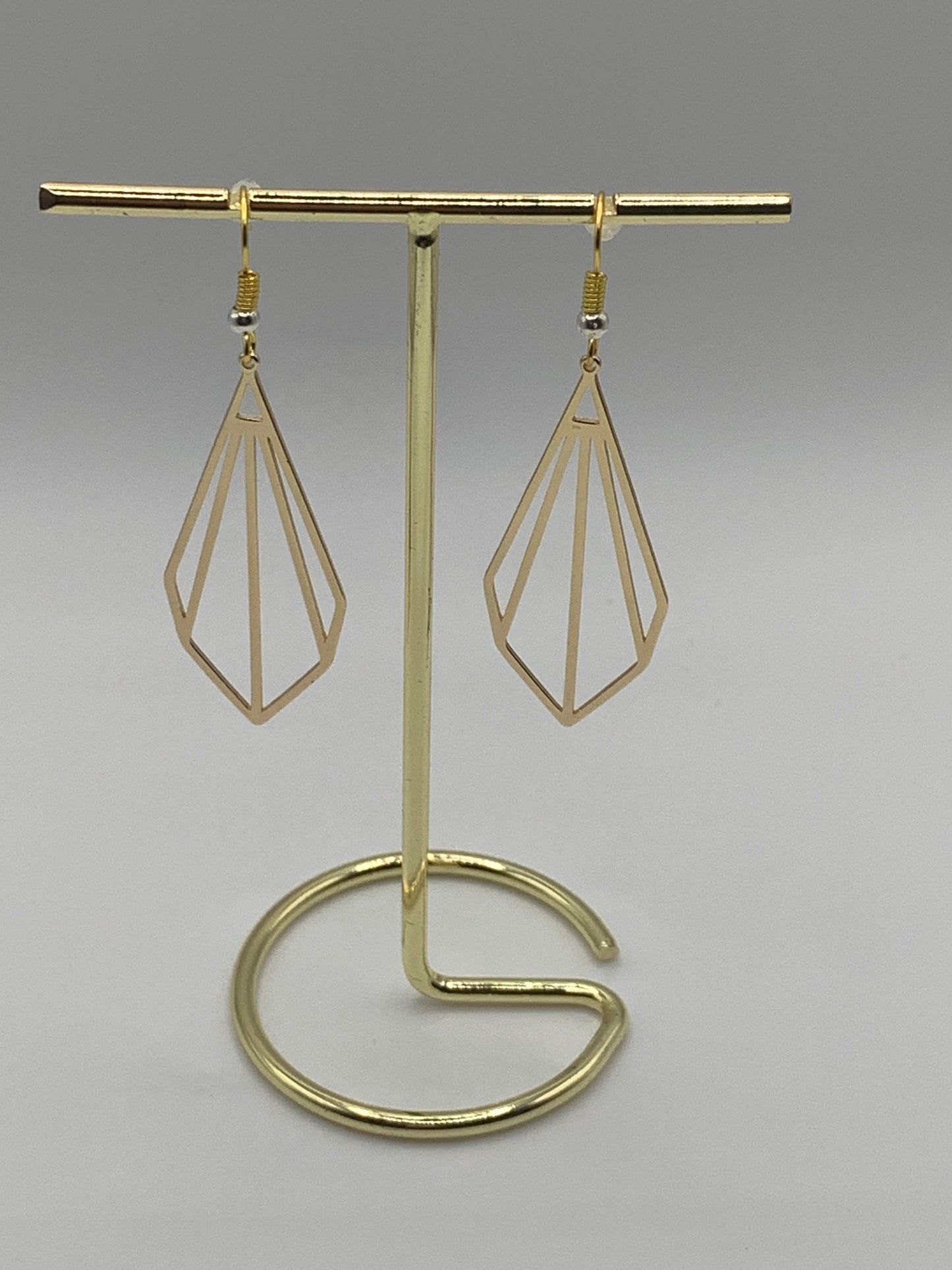 18K Gold Drop Earrings, Gold Prism Earrings, Gold Dangle Earrings