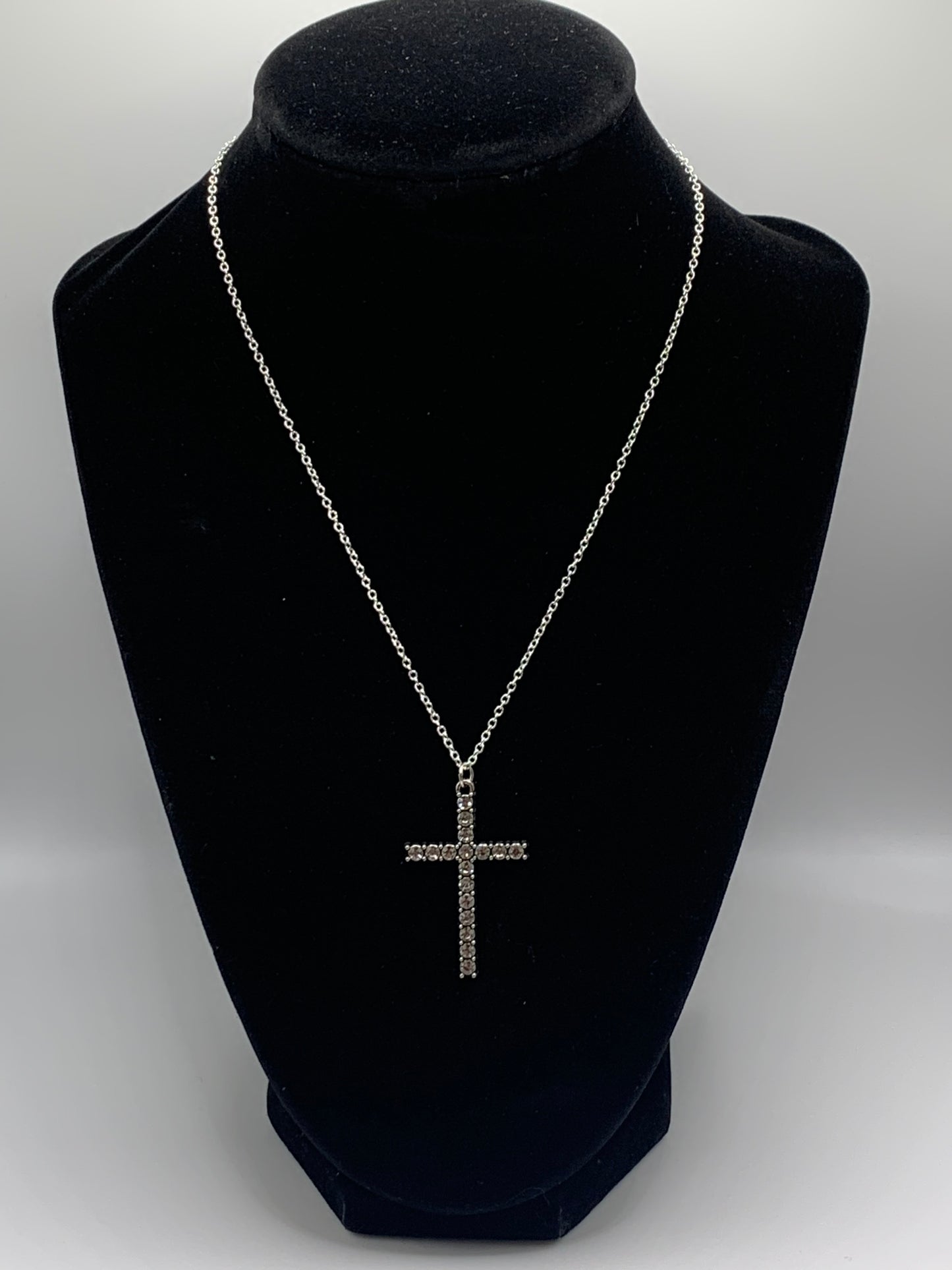 Rhinestone Cross Necklace, Silver Cross Necklace, Women's Silver Necklace, Pendant Necklace, Spiritual Necklace, Silver Rhinestone Necklace