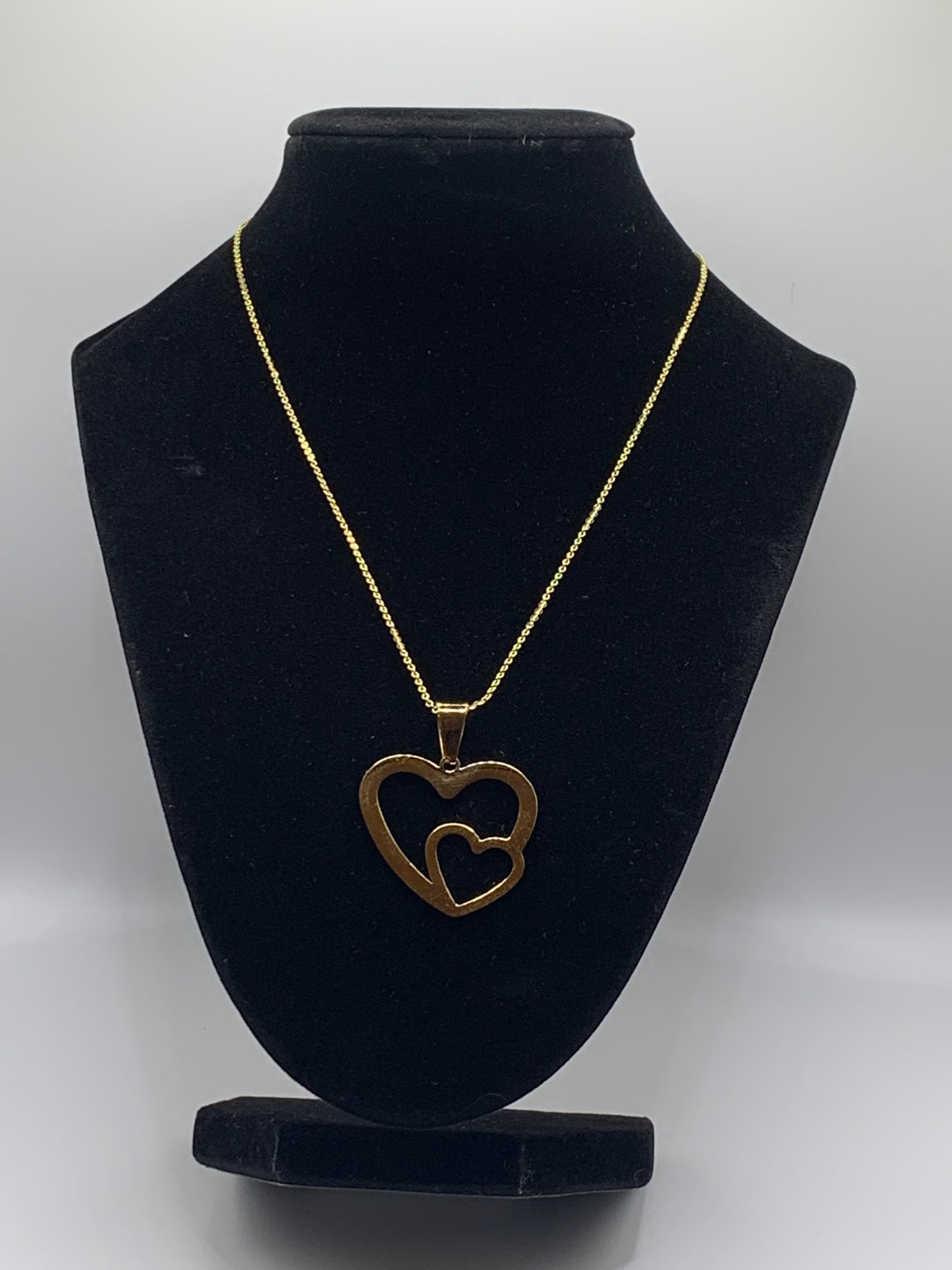 Gold Double Heart Necklace, Gold Heart Necklace, 18K Gold Necklace, Love Necklace, Gold Heart Pendant Necklace