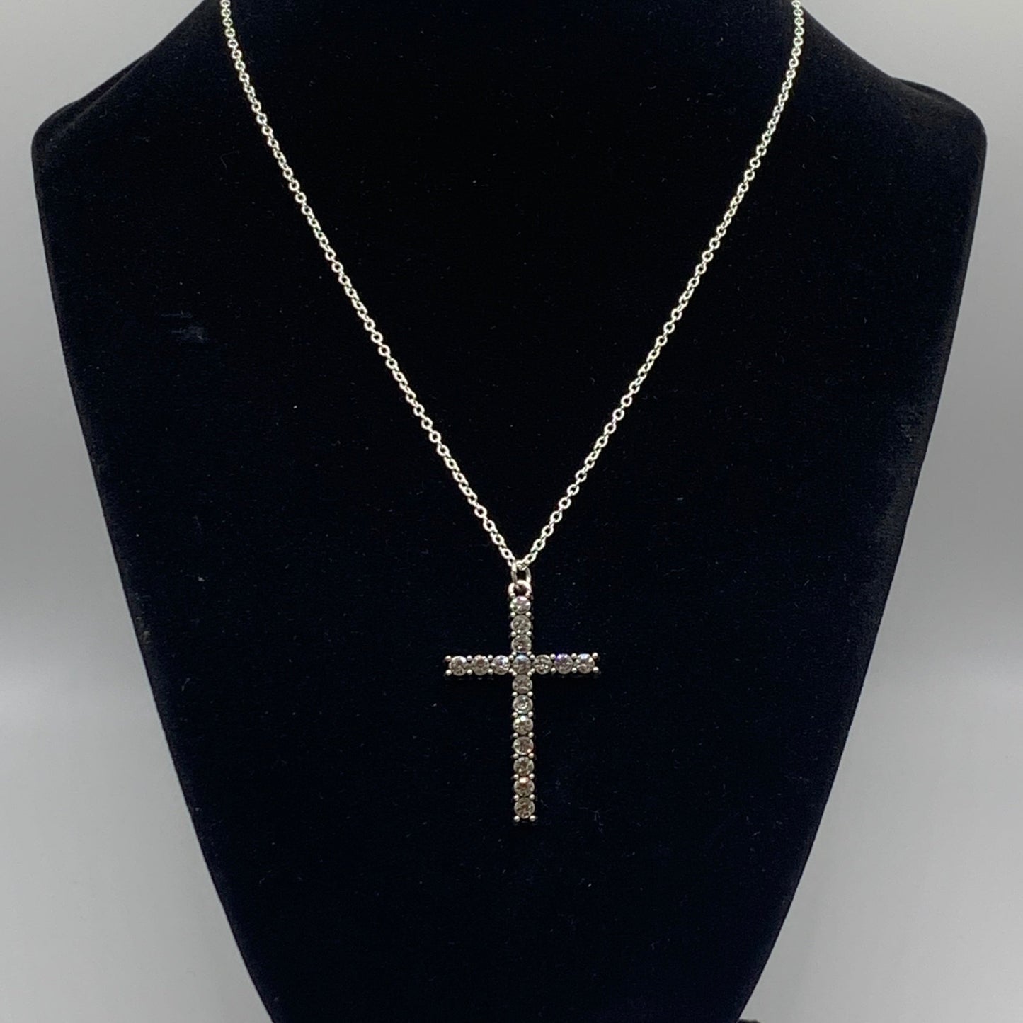 Rhinestone Cross Necklace, Silver Cross Necklace, Women's Silver Necklace, Pendant Necklace, Spiritual Necklace, Silver Rhinestone Necklace