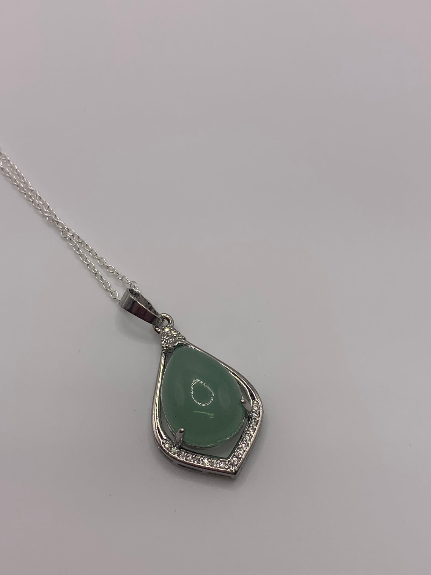 Natural Green Aventurine Pendant Necklace, Silver Aventurine Necklace, Rhinestone Aventurine Necklace, Natural Gemstone Necklace