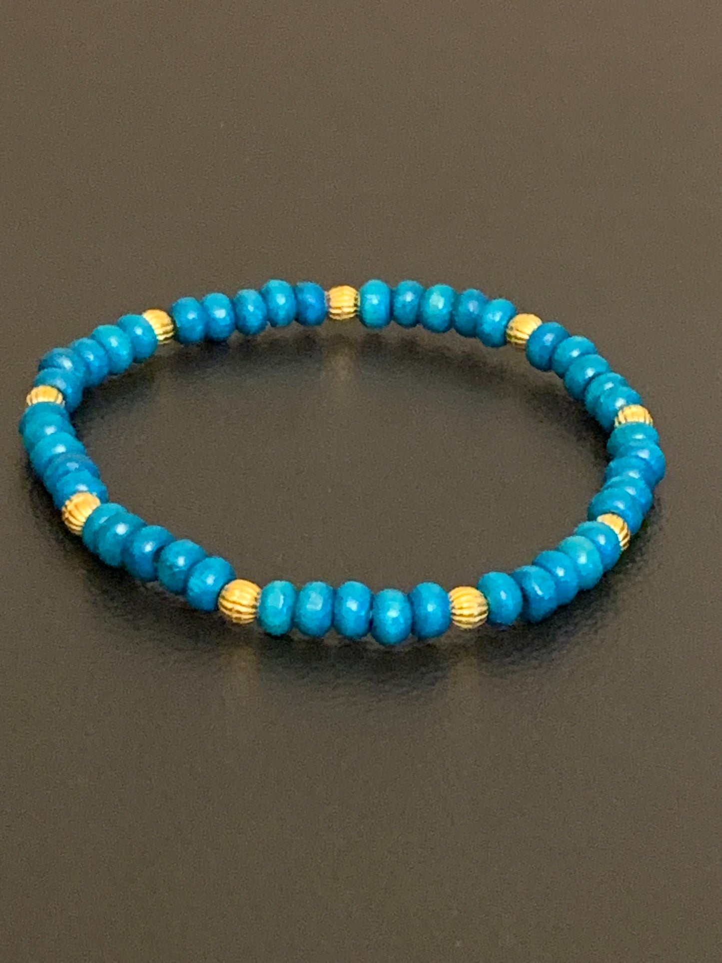 Teal Bead Bracelet, Gold Bead Bracelet, Round Bead Bracelet, Colorful Bead Bracelet, Stretch Bead Bracelet