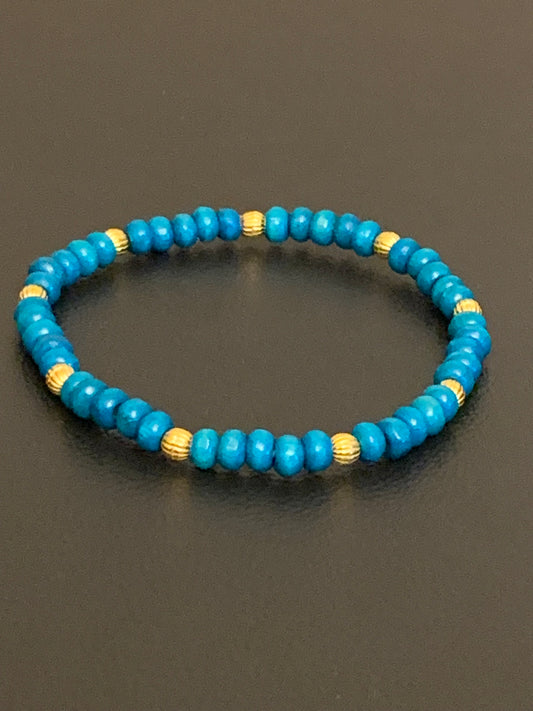 Teal Bead Bracelet, Gold Bead Bracelet, Round Bead Bracelet, Colorful Bead Bracelet, Stretch Bead Bracelet