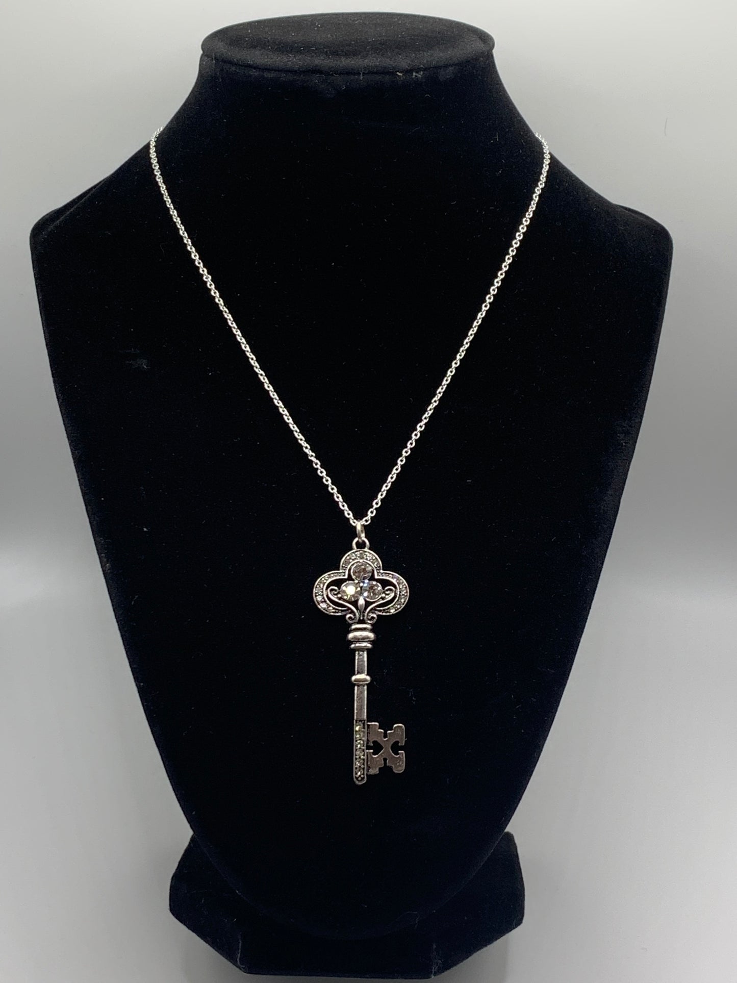 Rhinestone Key Necklace, Silver Key Necklace, Silver Pendant Necklace, Rhinestone Necklace, Women's Necklace