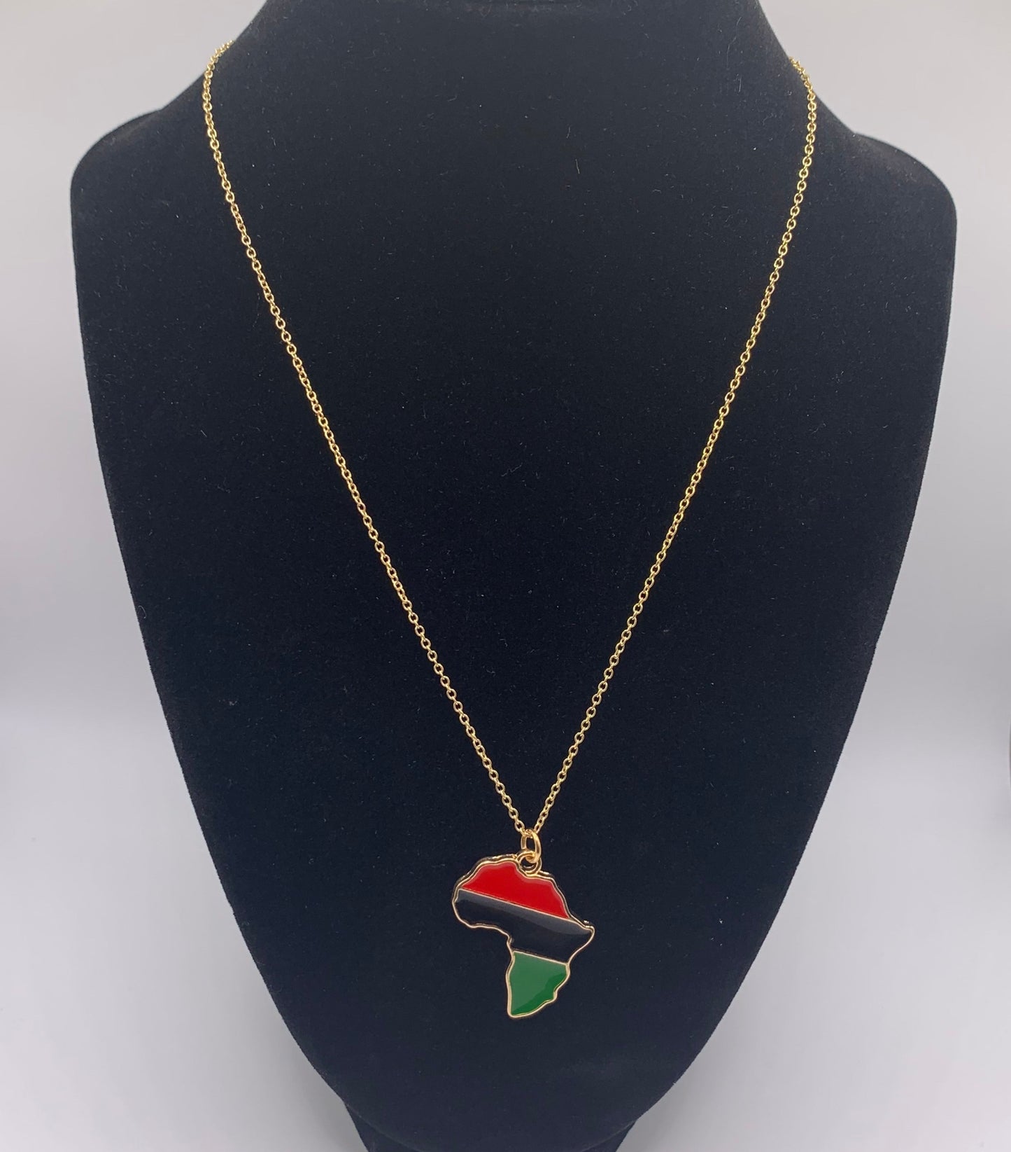 Gold Africa Necklace, African Necklace, 18K Gold Necklace, Gold African Themed Necklace, Africa Charm Necklace, Rasta Necklace