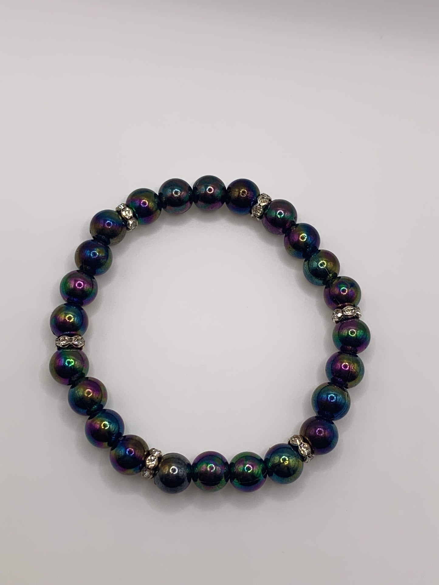 Irridescent Bead Bracelet, Rhinestone Bead Bracelet, Stretch Bead Bracelet, Purple Bead Bracelet, Colorful Bead Bracelet