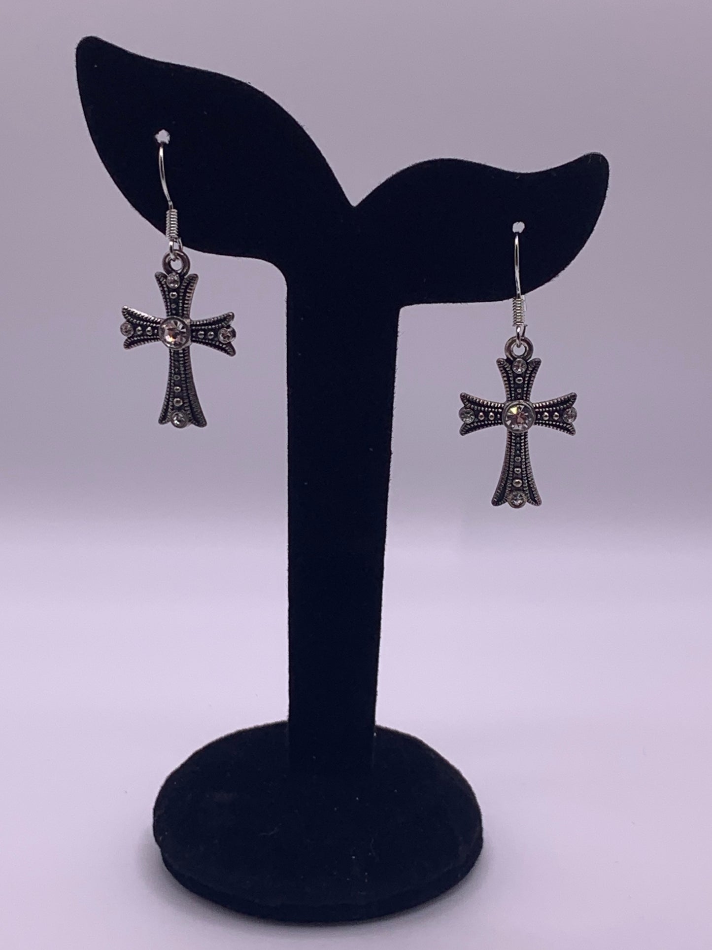 Gunmetal Rhinestone Cross Earrings, Gunmetal Cross Earrings, Dangle Earrings, Spiritual Earrings, Rhinestone Dangle Earrings