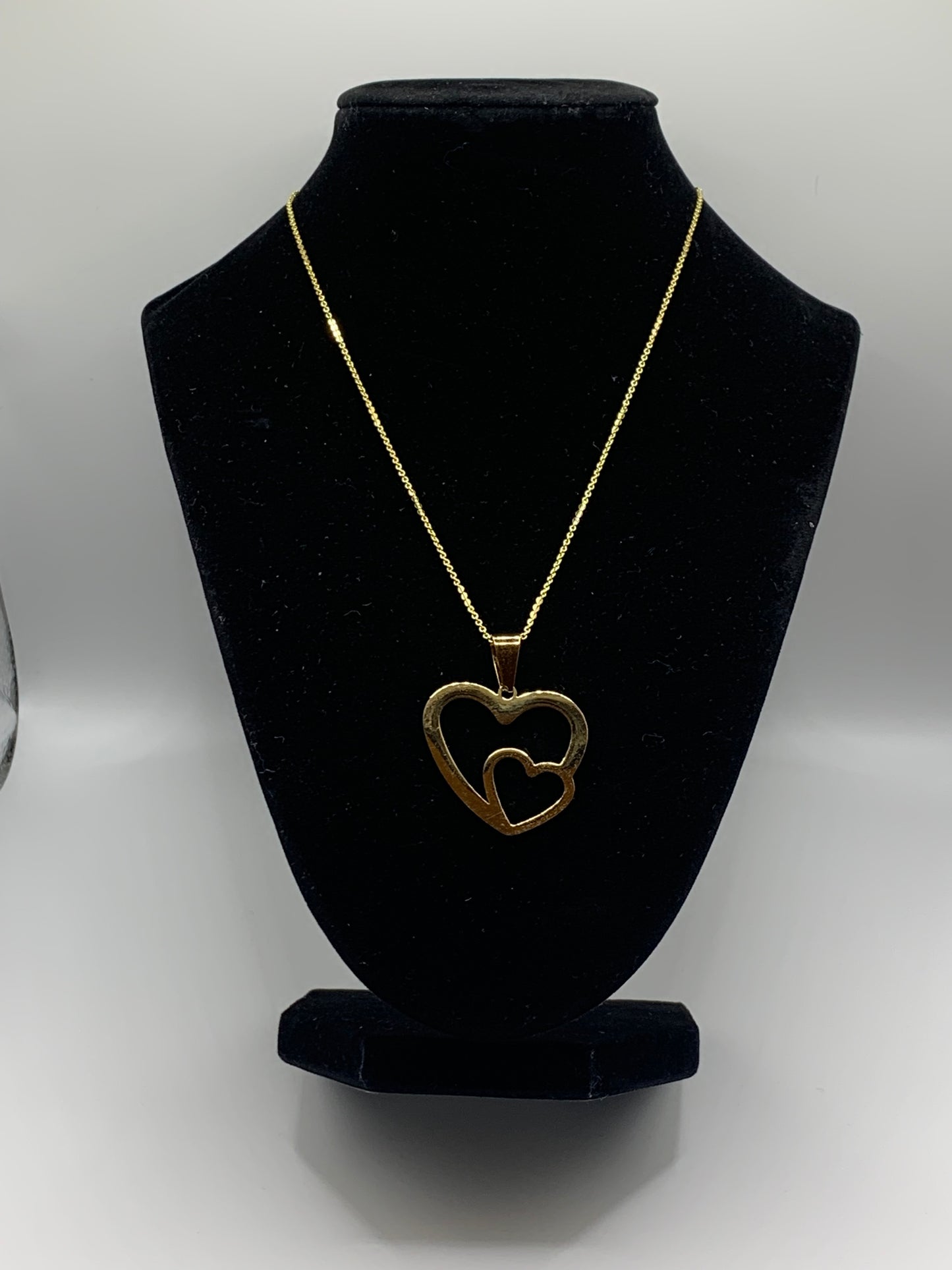 Gold Double Heart Necklace, Gold Heart Necklace, 18K Gold Necklace, Love Necklace, Gold Heart Pendant Necklace