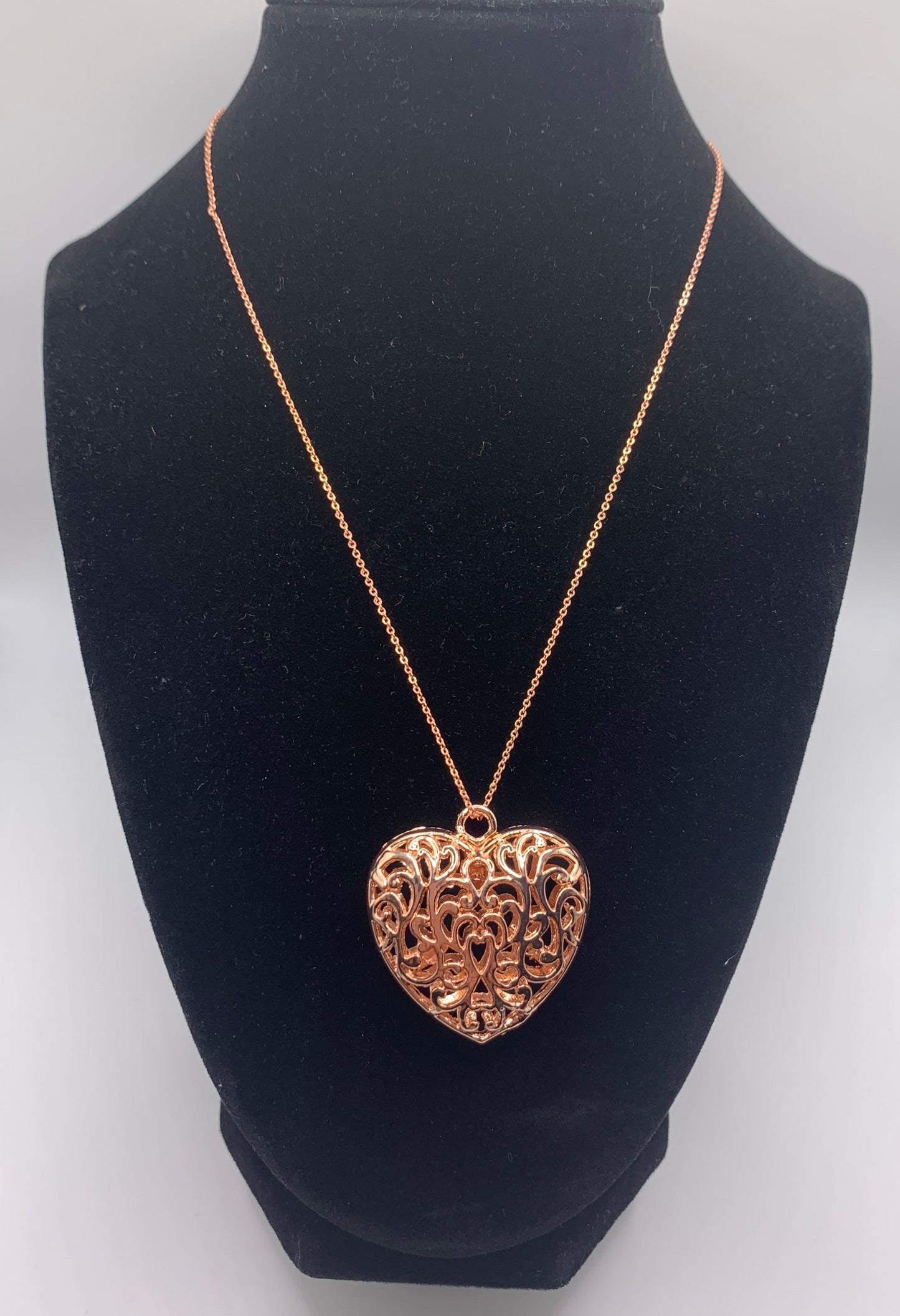 Tibetan Puffed Heart Necklace, Tibetan Heart Necklace, Rose Gold Heart Necklace, 3-D Heart Necklace