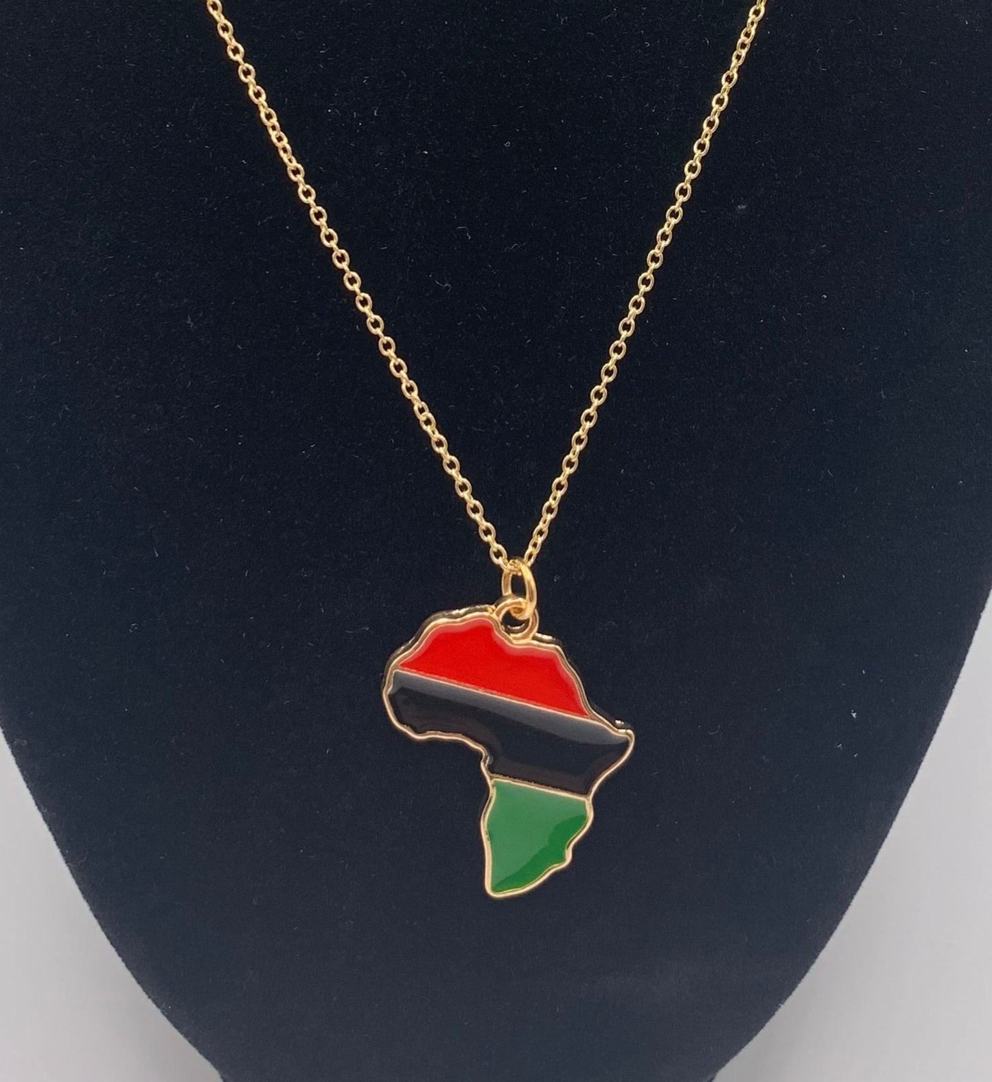 Gold Africa Necklace, African Necklace, 18K Gold Necklace, Gold African Themed Necklace, Africa Charm Necklace, Rasta Necklace