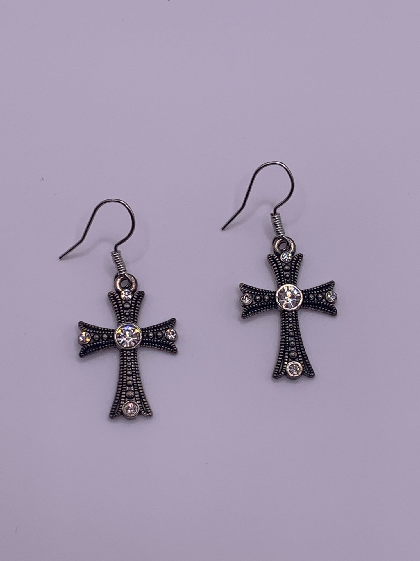 Gunmetal Rhinestone Cross Earrings, Gunmetal Cross Earrings, Dangle Earrings, Spiritual Earrings, Rhinestone Dangle Earrings