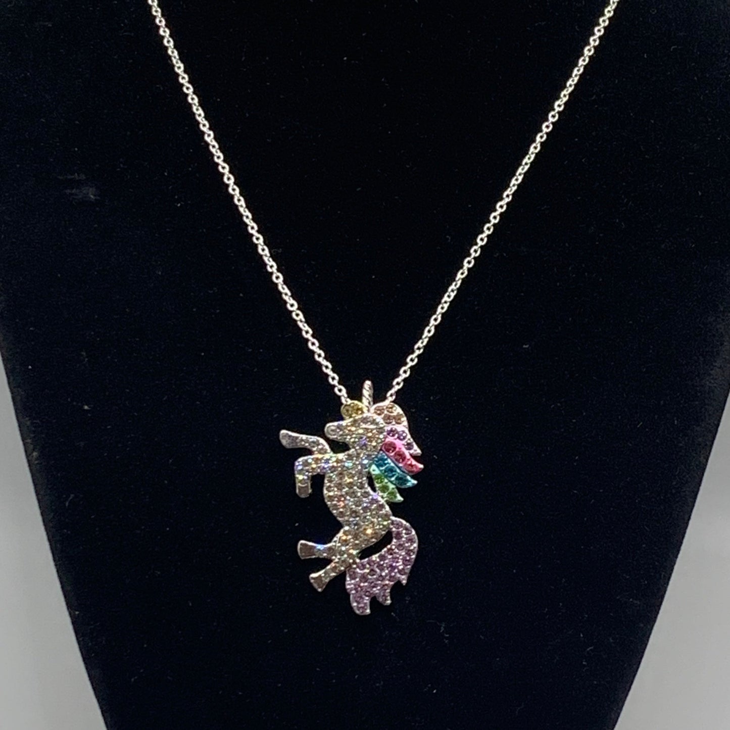 Rhinestone Unicorn Necklace, Silver Unicorn Necklace, Silver Rhinestone Necklace, Girls Necklace, Silver Necklace, Pendant Necklace