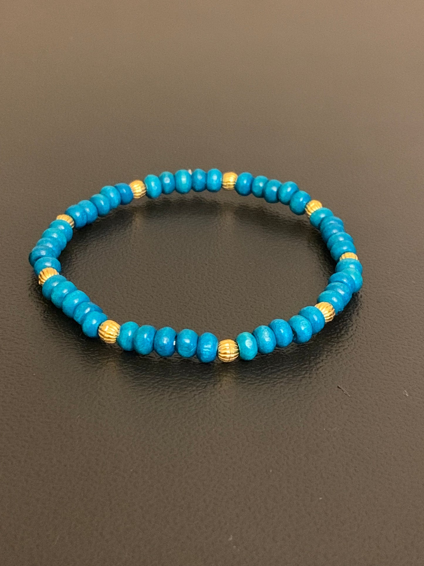 Teal Bead Bracelet, Gold Bead Bracelet, Round Bead Bracelet, Colorful Bead Bracelet, Stretch Bead Bracelet