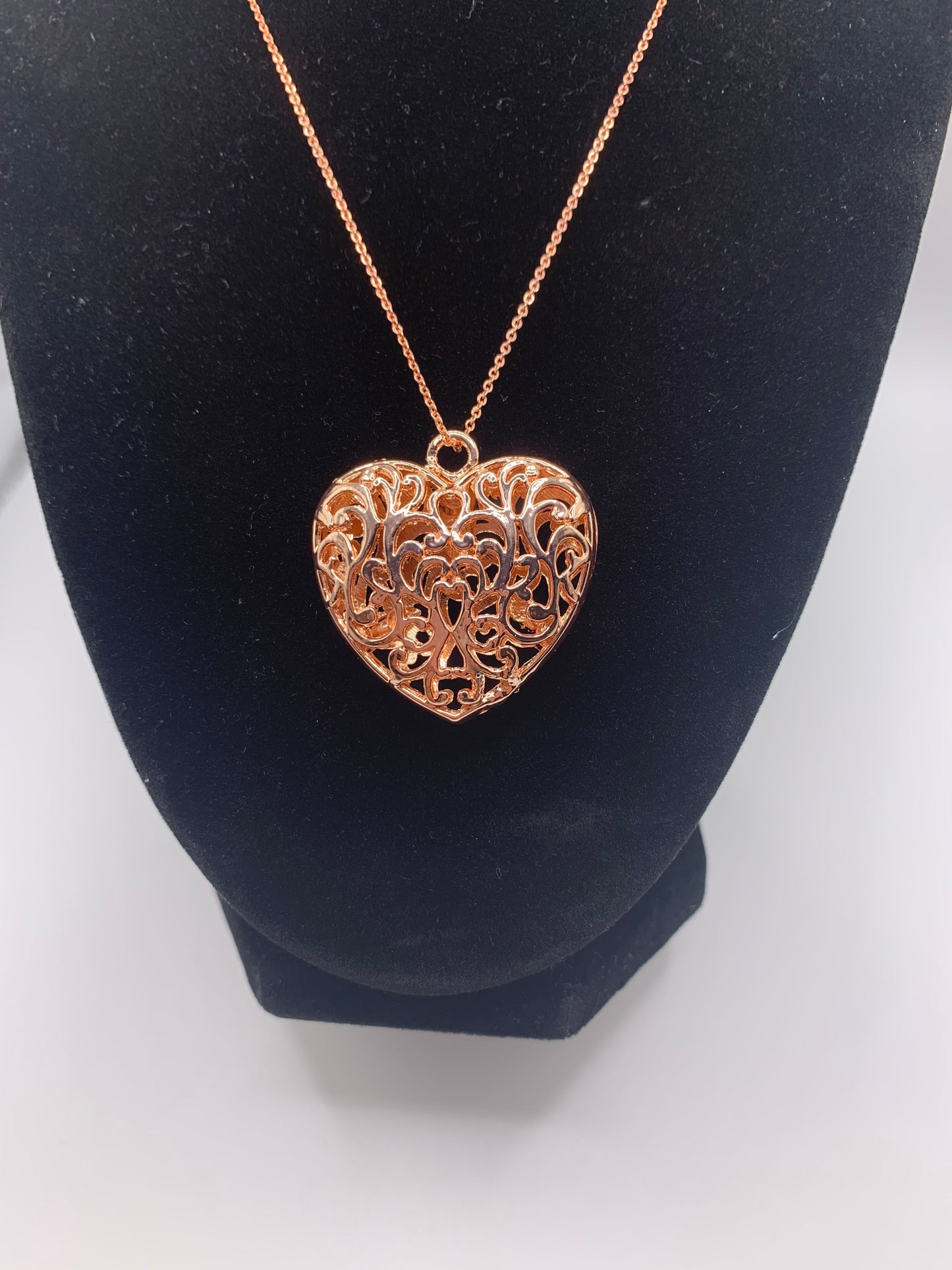 Tibetan Puffed Heart Necklace, Tibetan Heart Necklace, Rose Gold Heart Necklace, 3-D Heart Necklace