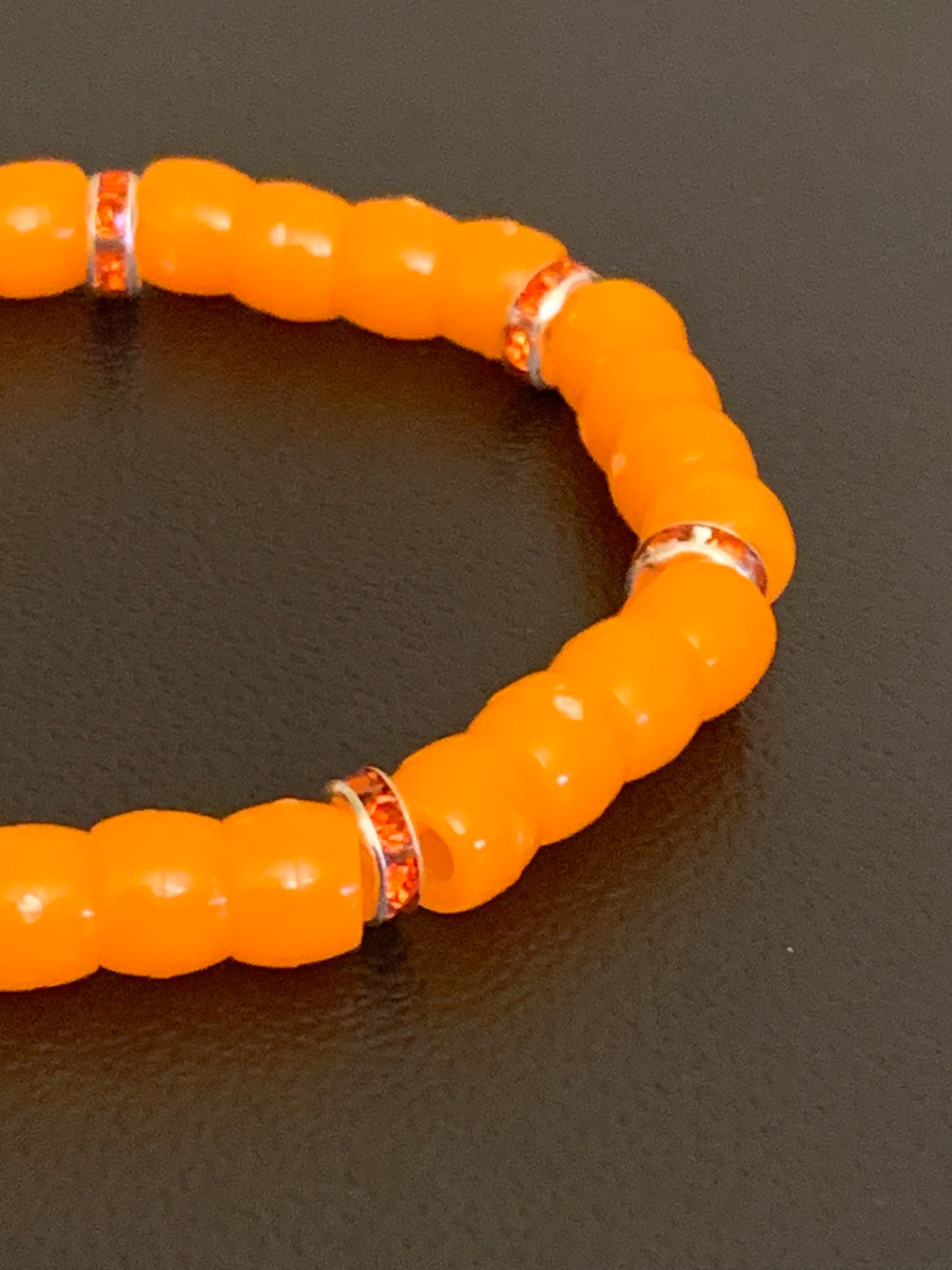 Orange Bead Bracelet, Pony Bead Bracelet, Colorful Bead Bracelet, Rhinestone Bead Bracelet