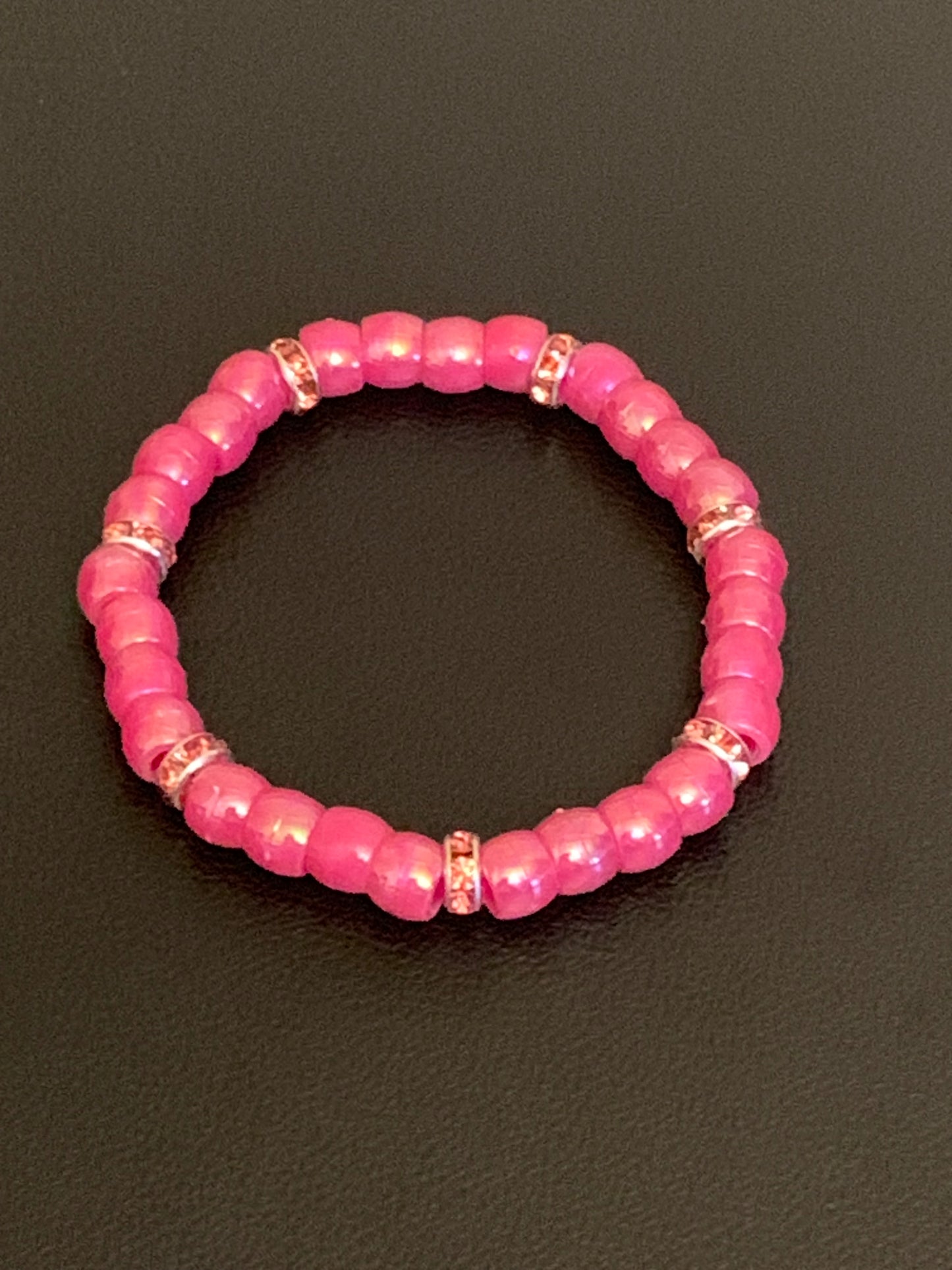 Pink Bead Bracelet, Pony Bead Bracelet, Rhinestone Bead Bracelet, Stackable Bead Bracelet, Cute Bead Bracelet