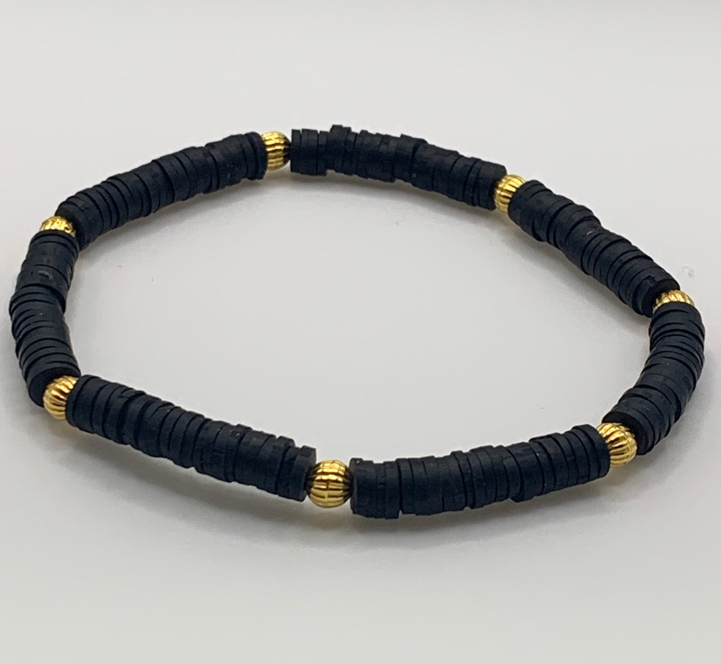 Heishi Bead Bracelet, Gold Bead Bracelet, Clay Bead Bracelet, Black Bead Bracelet, Flat Bead Bracelet, Stacking Bead Bracelet