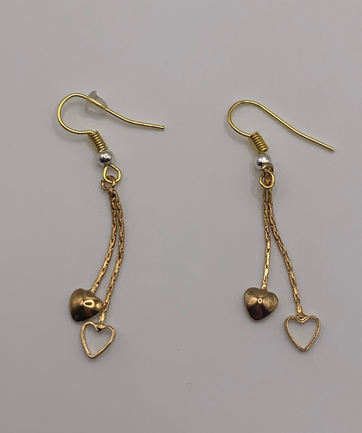 Gold Heart Dangle Earrings, 18K Gold Earrings, Gold Heart Earrings,  Lightweight Gold Earrings, Gold Dangle Earrings