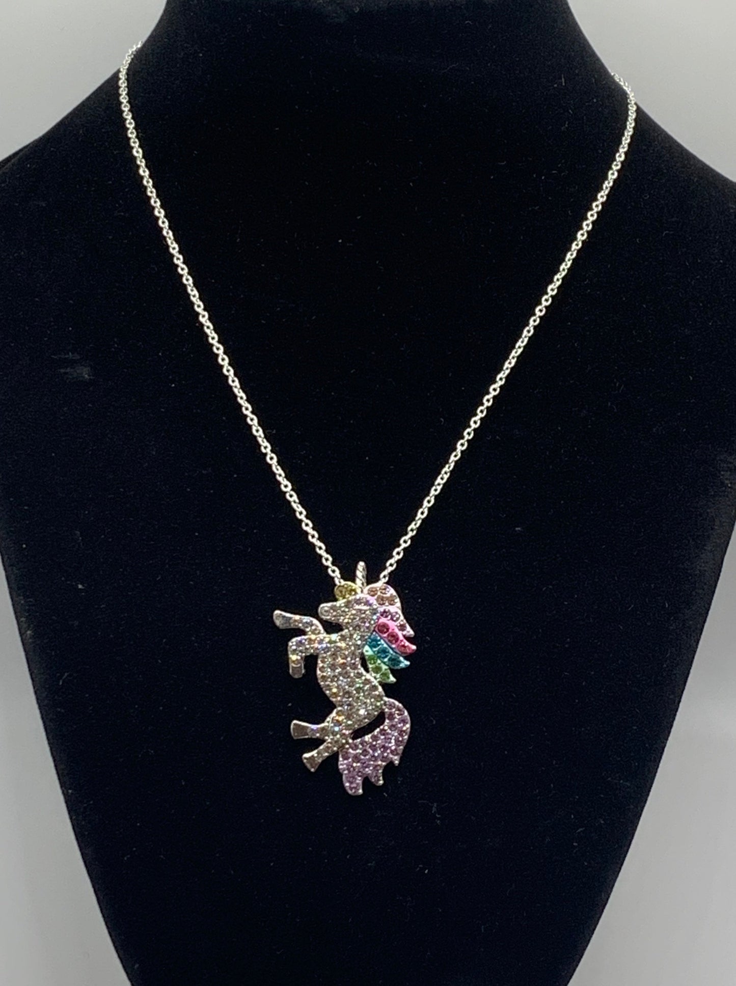 Rhinestone Unicorn Necklace, Silver Unicorn Necklace, Silver Rhinestone Necklace, Girls Necklace, Silver Necklace, Pendant Necklace