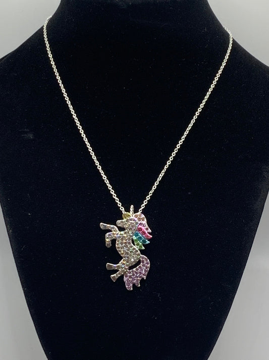 Rhinestone Unicorn Necklace, Silver Unicorn Necklace, Silver Rhinestone Necklace, Girls Necklace, Silver Necklace, Pendant Necklace