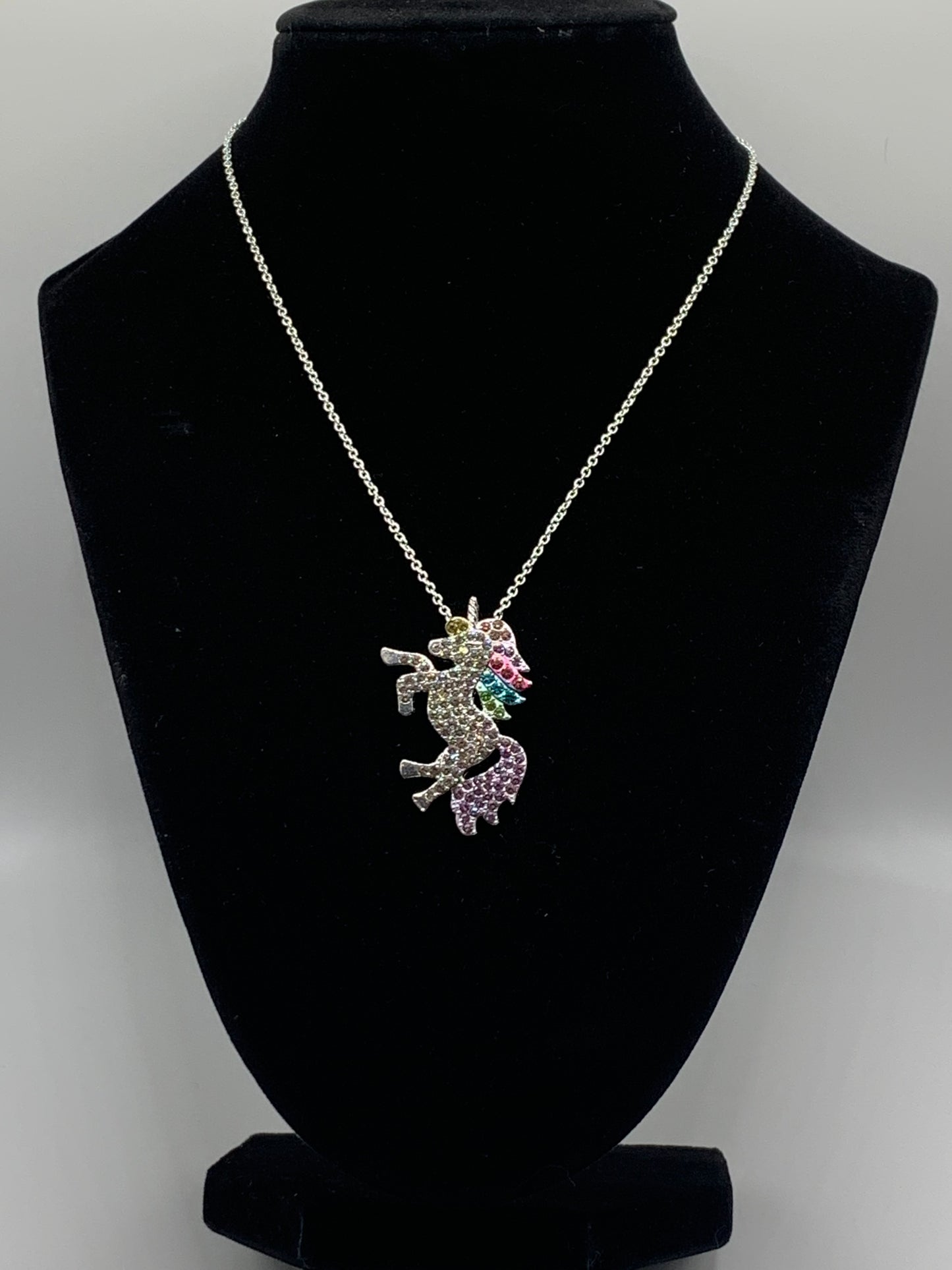 Rhinestone Unicorn Necklace, Silver Unicorn Necklace, Silver Rhinestone Necklace, Girls Necklace, Silver Necklace, Pendant Necklace