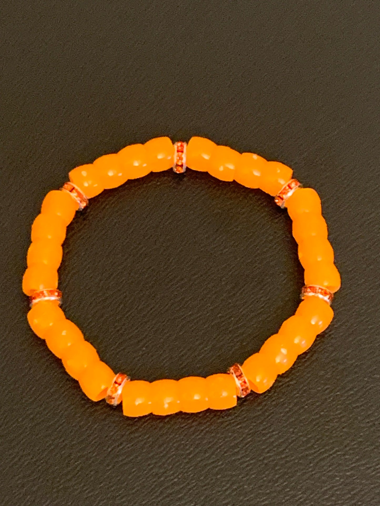 Orange Bead Bracelet, Pony Bead Bracelet, Colorful Bead Bracelet, Rhinestone Bead Bracelet