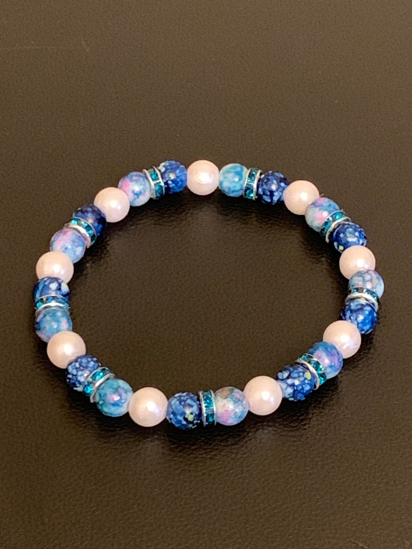 Round Bead Bracelet, Colorful Bead Bracelet, Cute Bead Bracelet, Rhinestone Bead Bracelet, Blue Bead Bracelet, White Bead Bracelet