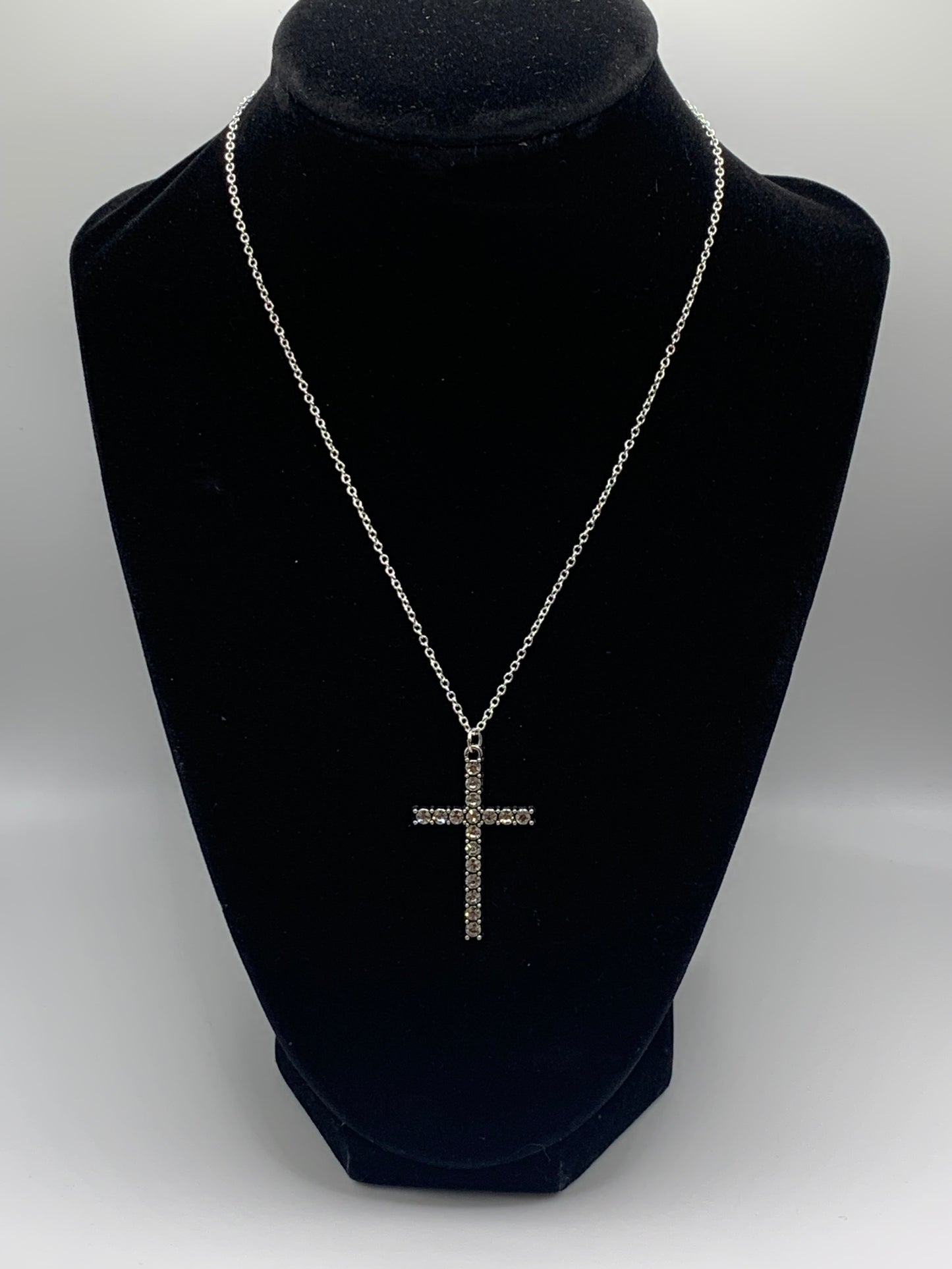 Rhinestone Cross Necklace, Silver Cross Necklace, Women's Silver Necklace, Pendant Necklace, Spiritual Necklace, Silver Rhinestone Necklace