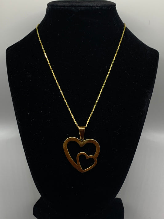 Gold Double Heart Necklace, Gold Heart Necklace, 18K Gold Necklace, Love Necklace, Gold Heart Pendant Necklace