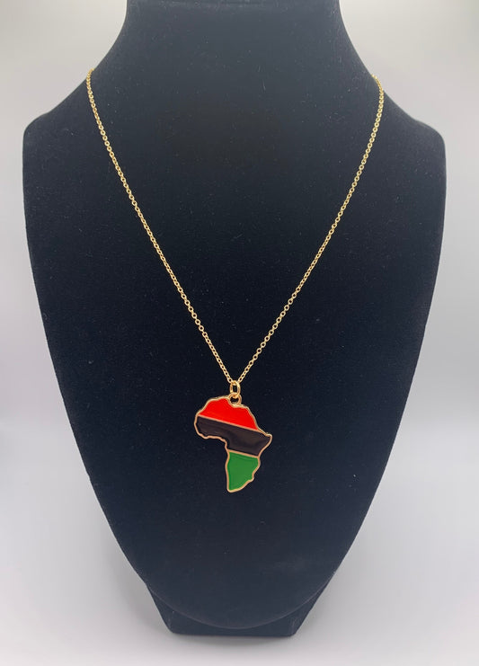 Gold Africa Necklace, African Necklace, 18K Gold Necklace, Gold African Themed Necklace, Africa Charm Necklace, Rasta Necklace