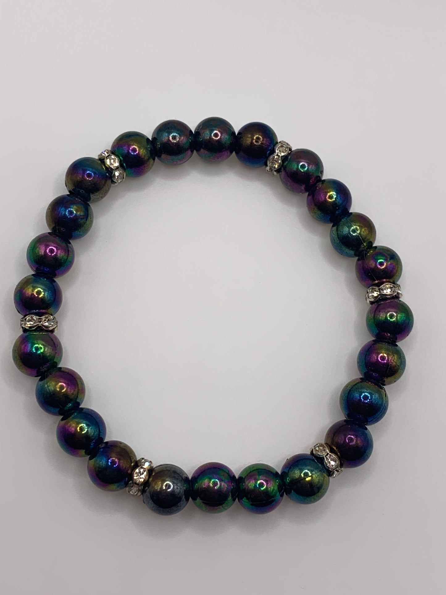 Irridescent Bead Bracelet, Rhinestone Bead Bracelet, Stretch Bead Bracelet, Purple Bead Bracelet, Colorful Bead Bracelet