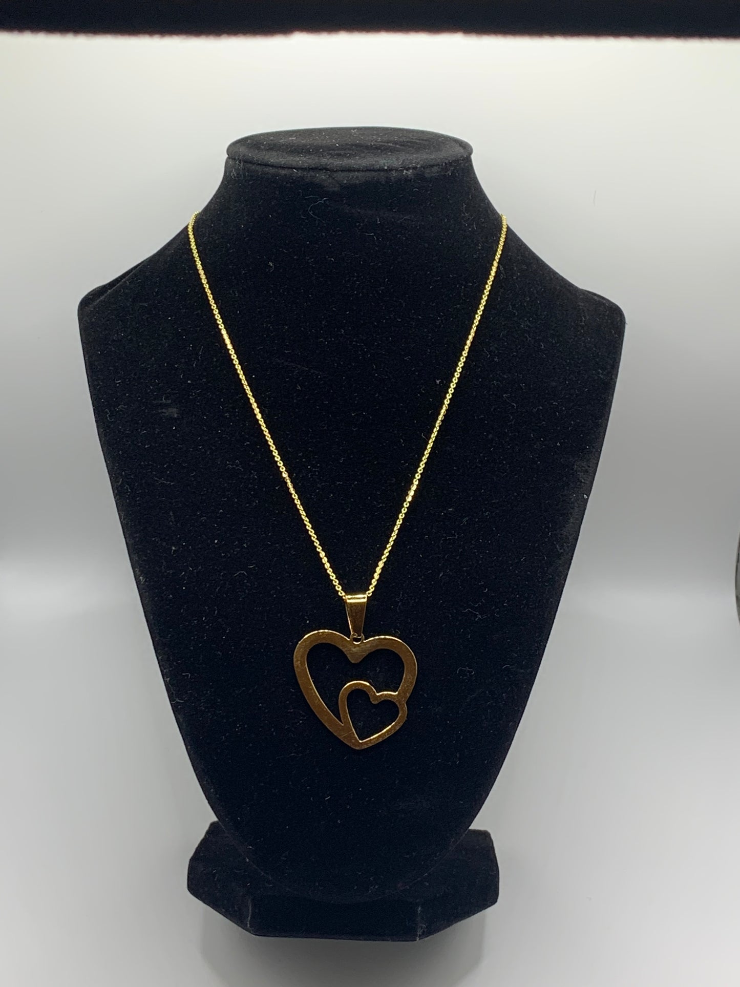 Gold Double Heart Necklace, Gold Heart Necklace, 18K Gold Necklace, Love Necklace, Gold Heart Pendant Necklace