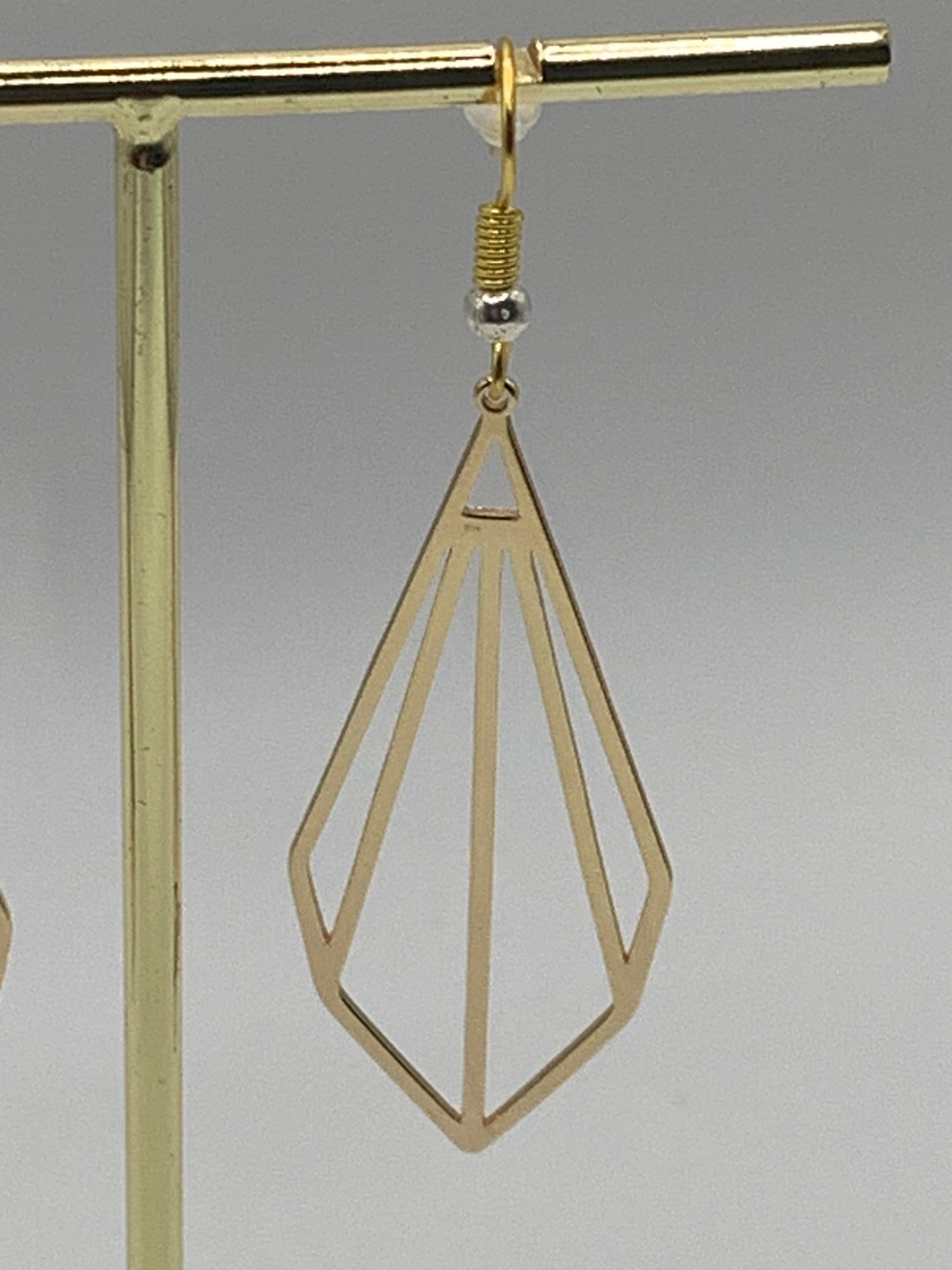 18K Gold Drop Earrings, Gold Prism Earrings, Gold Dangle Earrings