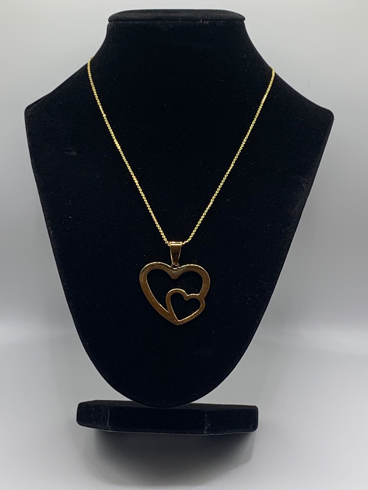 Gold Double Heart Necklace, Gold Heart Necklace, 18K Gold Necklace, Love Necklace, Gold Heart Pendant Necklace