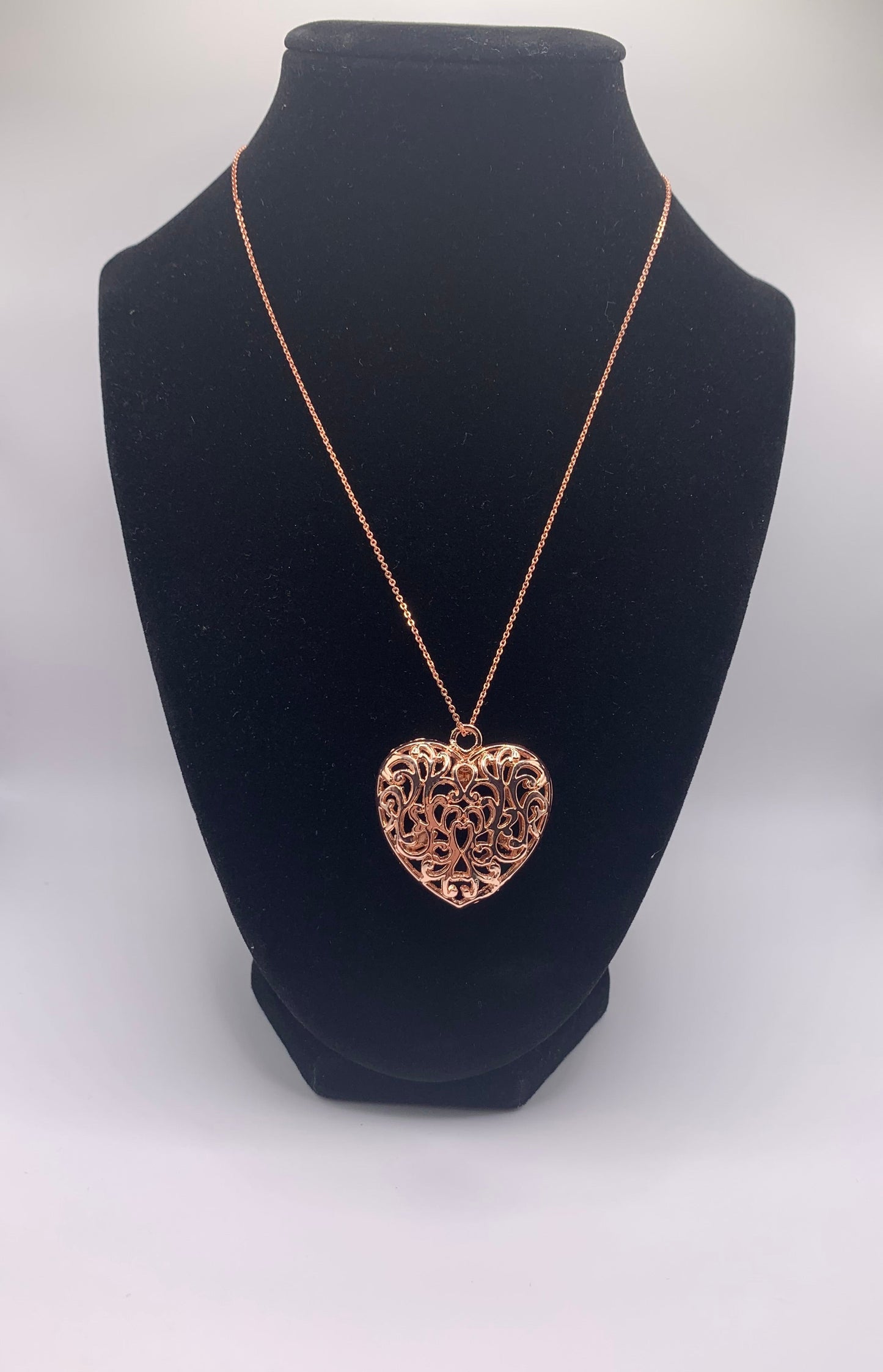 Tibetan Puffed Heart Necklace, Tibetan Heart Necklace, Rose Gold Heart Necklace, 3-D Heart Necklace