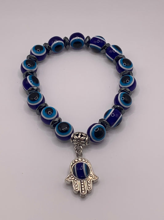 Evil Eye Bead Bracelet, Evil Eye Charm Bracelet, Bead Charm Bracelet, Blue Bead Bracelet