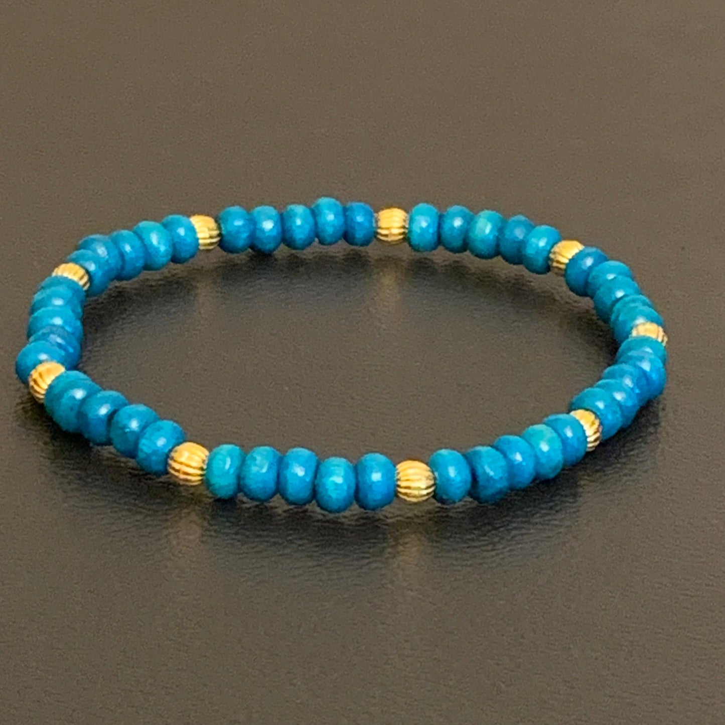 Teal Bead Bracelet, Gold Bead Bracelet, Round Bead Bracelet, Colorful Bead Bracelet, Stretch Bead Bracelet