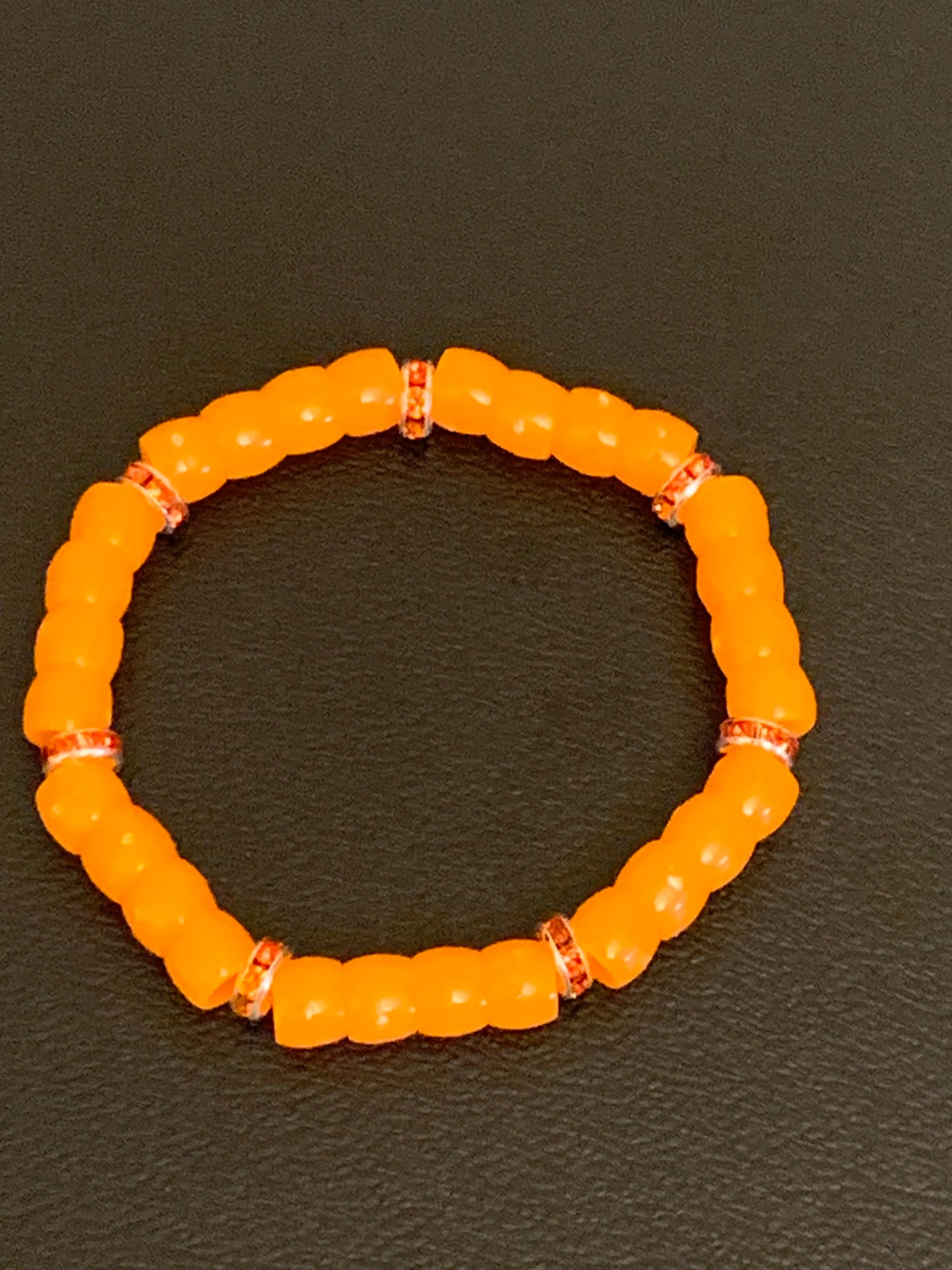 Orange Bead Bracelet, Pony Bead Bracelet, Colorful Bead Bracelet, Rhinestone Bead Bracelet