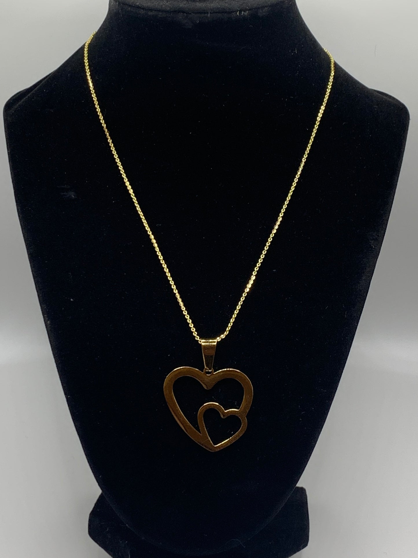 Gold Double Heart Necklace, Gold Heart Necklace, 18K Gold Necklace, Love Necklace, Gold Heart Pendant Necklace