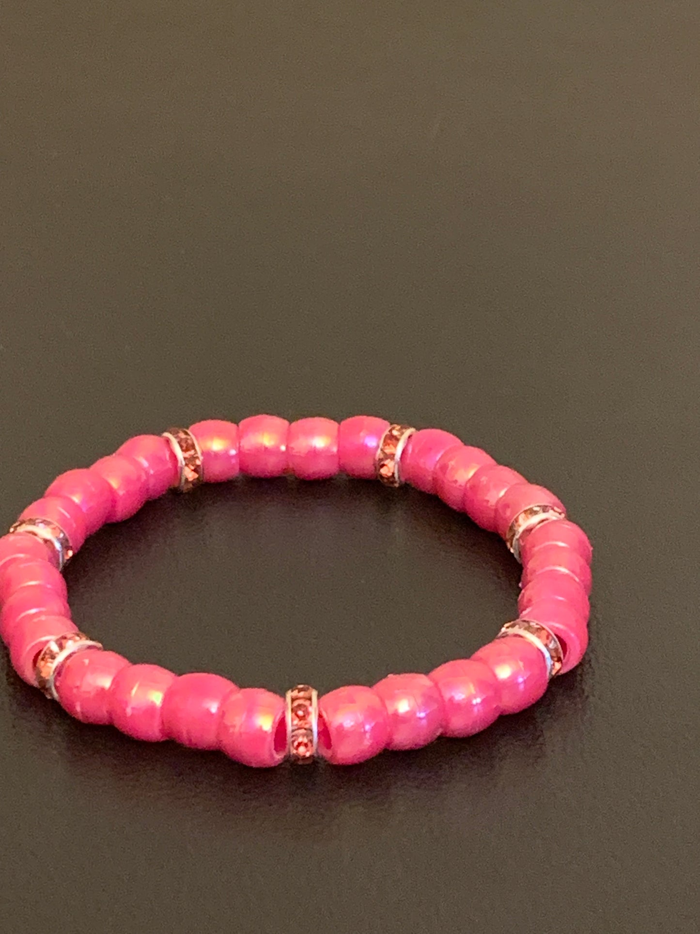 Pink Bead Bracelet, Pony Bead Bracelet, Rhinestone Bead Bracelet, Stackable Bead Bracelet, Cute Bead Bracelet