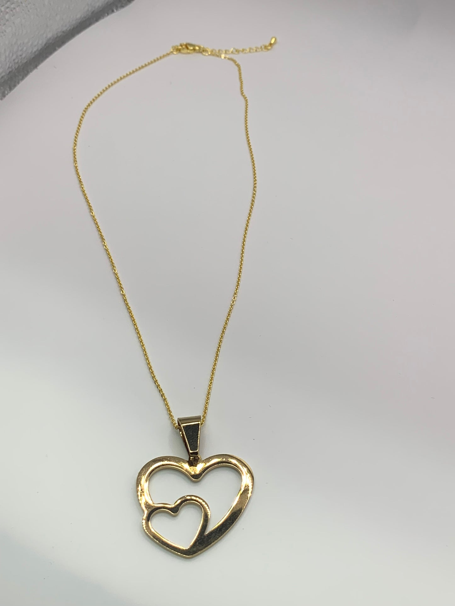 Gold Double Heart Necklace, Gold Heart Necklace, 18K Gold Necklace, Love Necklace, Gold Heart Pendant Necklace