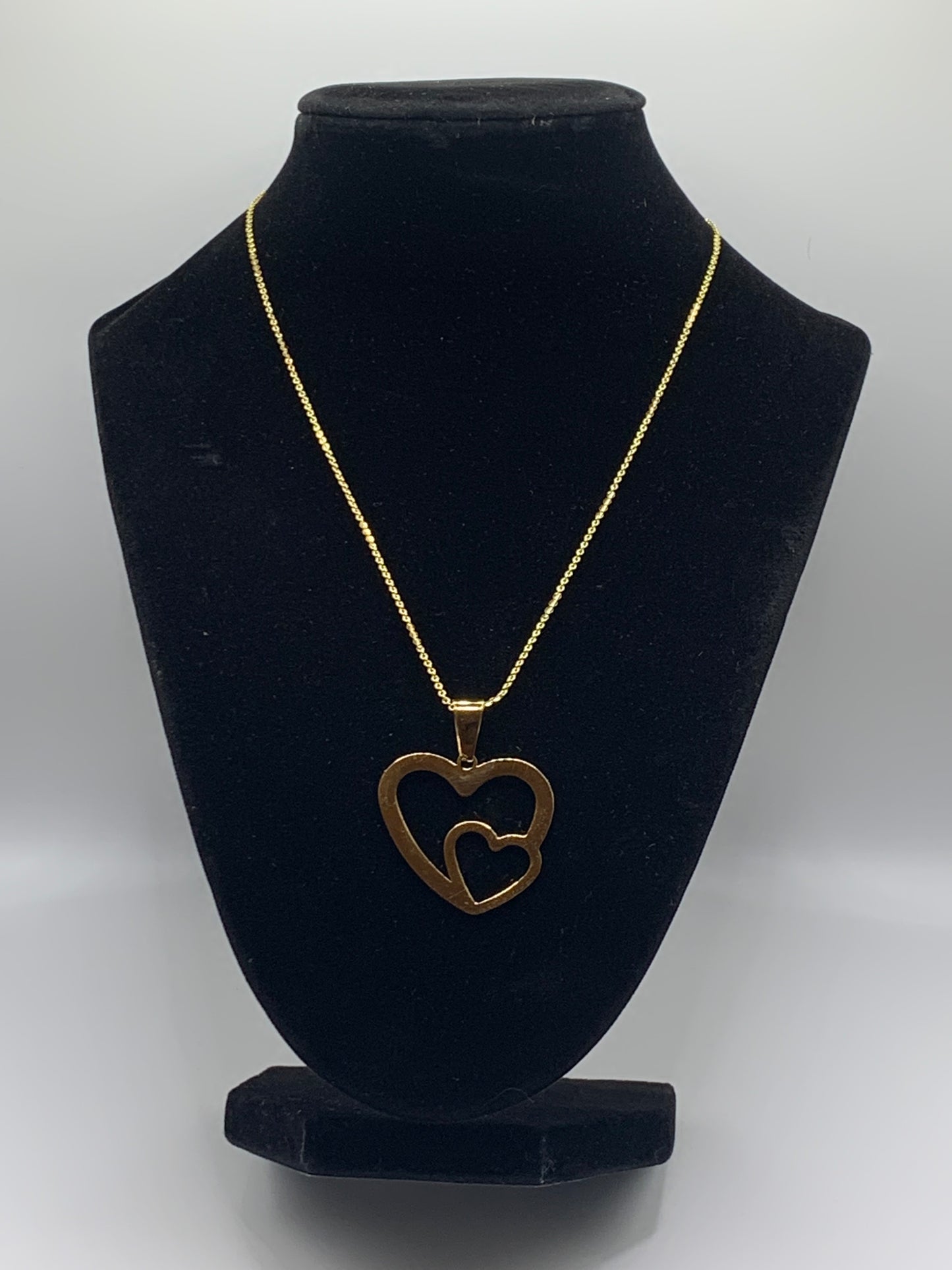 Gold Double Heart Necklace, Gold Heart Necklace, 18K Gold Necklace, Love Necklace, Gold Heart Pendant Necklace